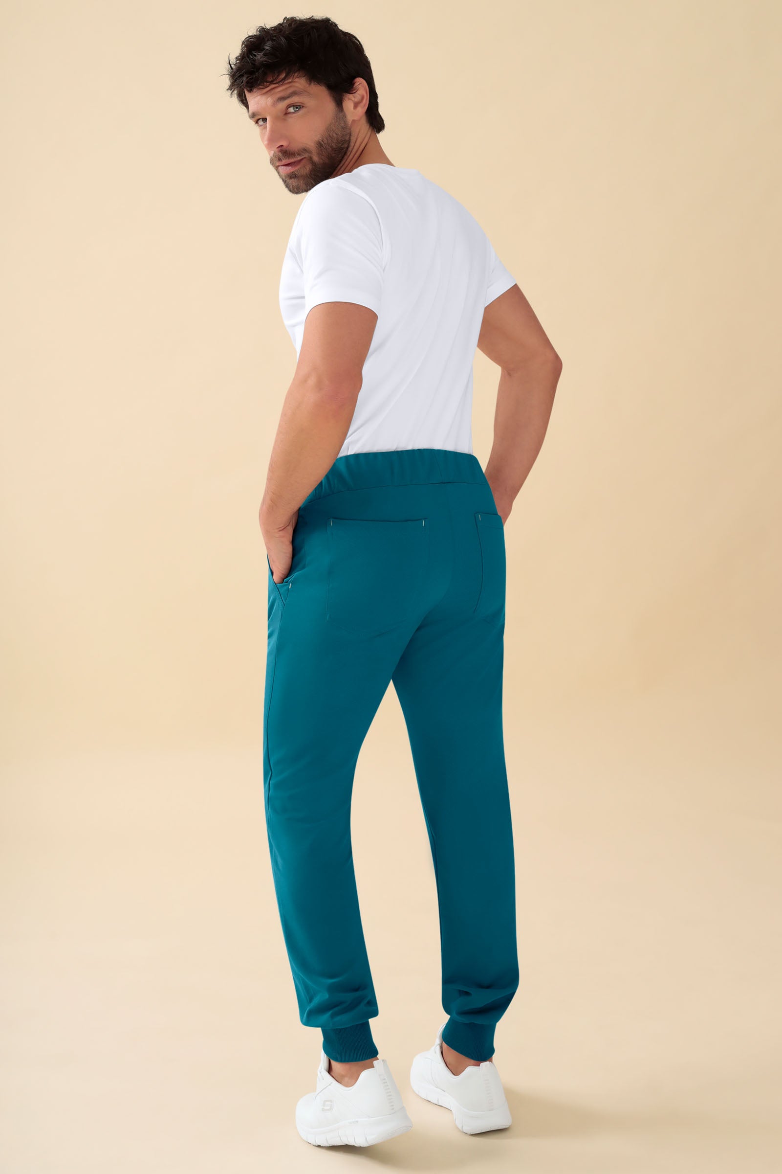 KAERE Pantalon Homme - ourlets côtelés Taille courte et sans poches cargo pétrole