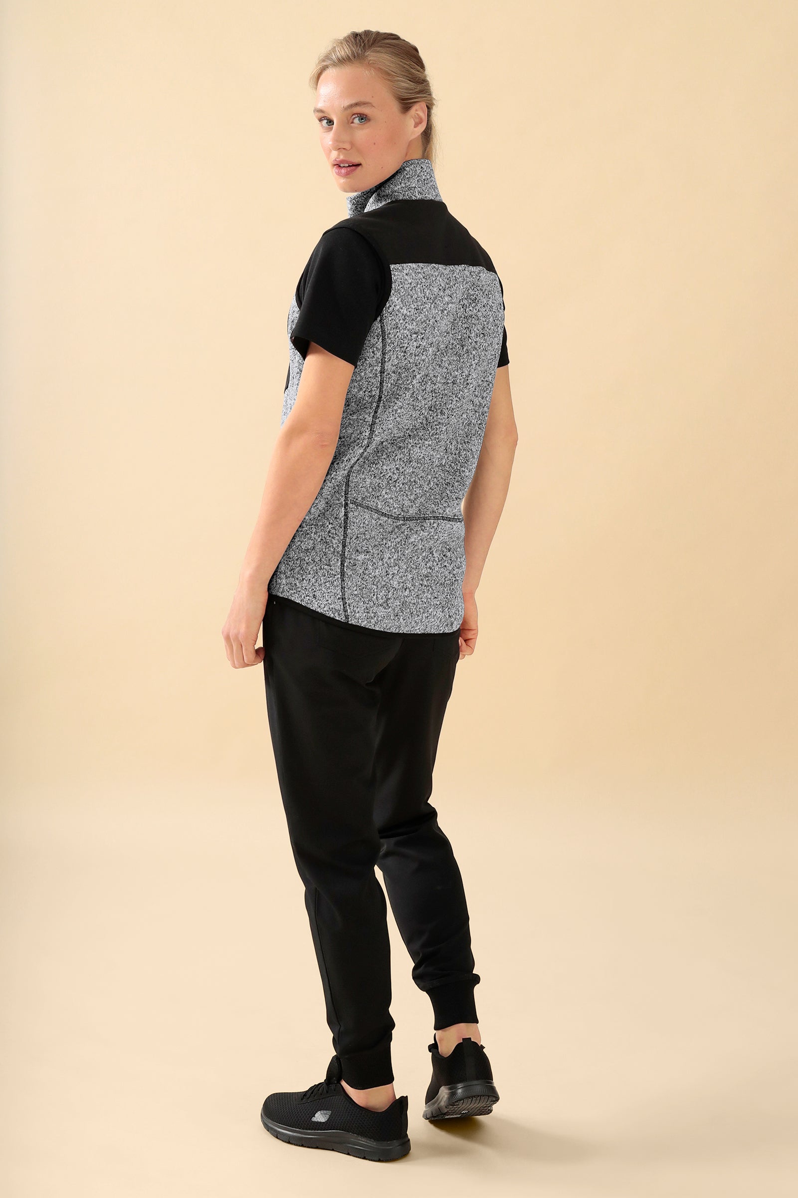 KAERE Gilet en maille polaire mixte - Col officier gris chiné