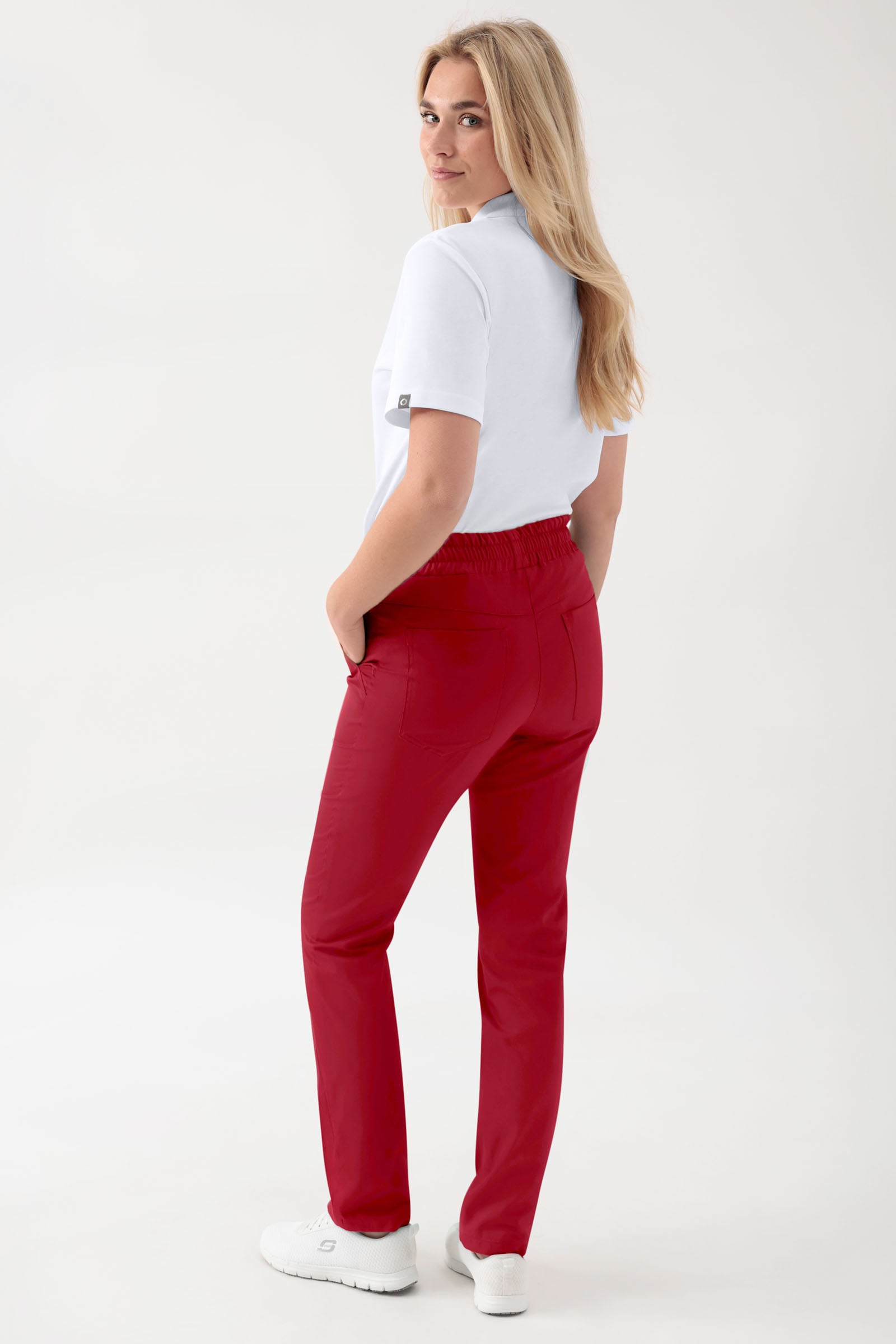 GREEN Pantalon Stretch mixte - Ceinture élastiquée rouge, Vue de dos 