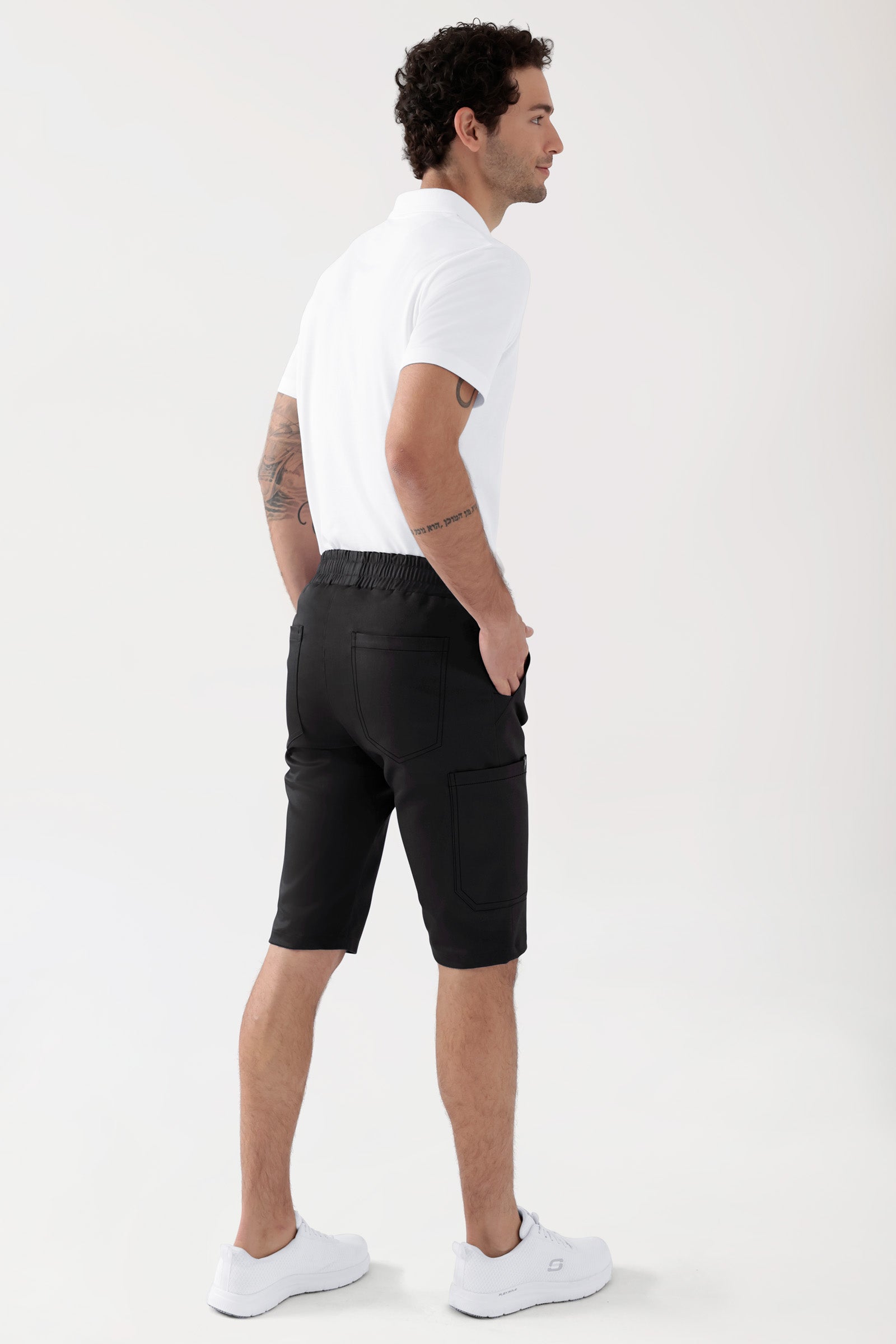 COMFY FLEX Pantalon Stretch mixte - bermuda noir, Vue de dos Le mannequin mesure 188 cm et porte la taille M