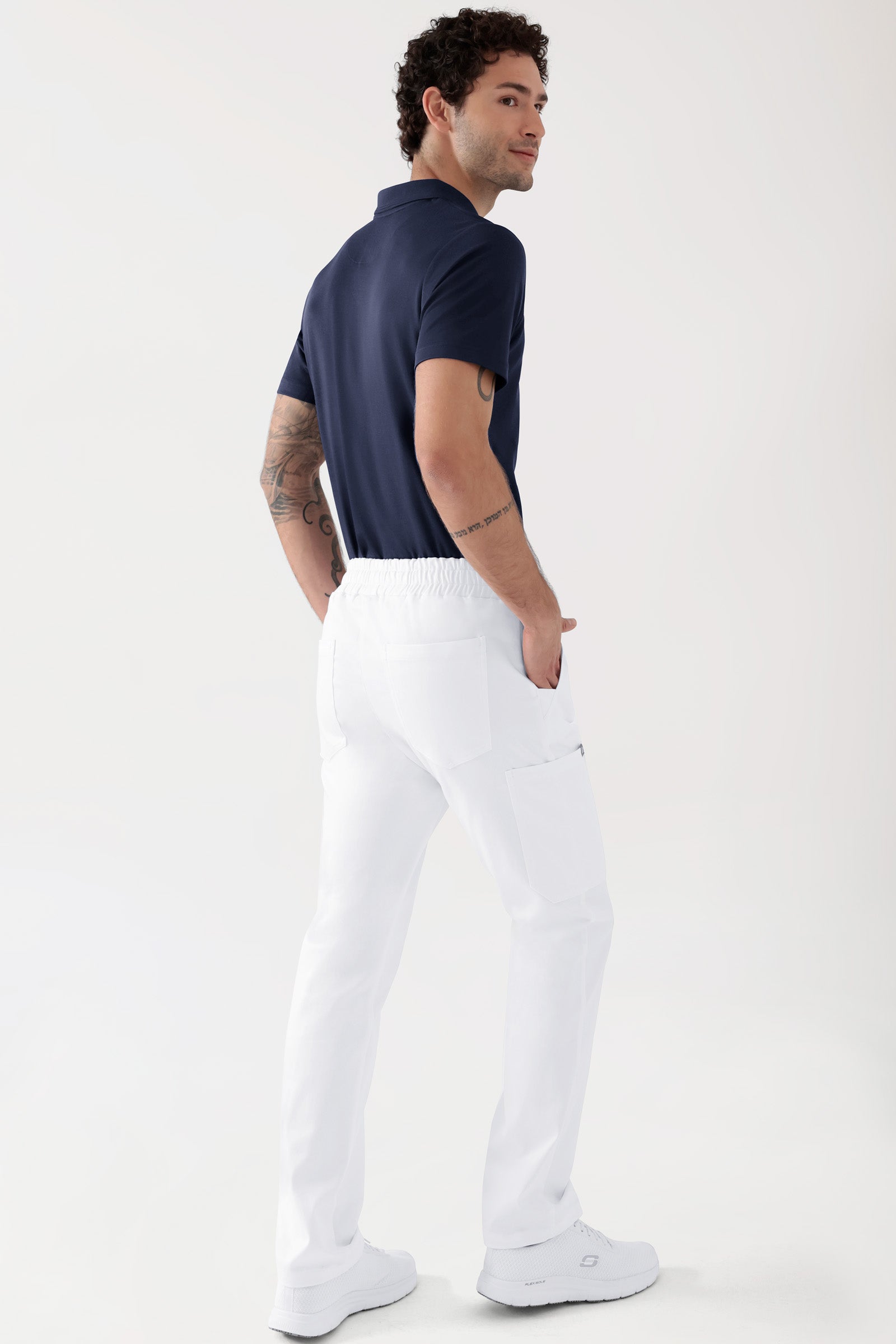 COMFY FLEX Pantalon Stretch mixte - 1/1 longueur blanc, Vue de dos Le mannequin mesure 188 cm et porte la taille M