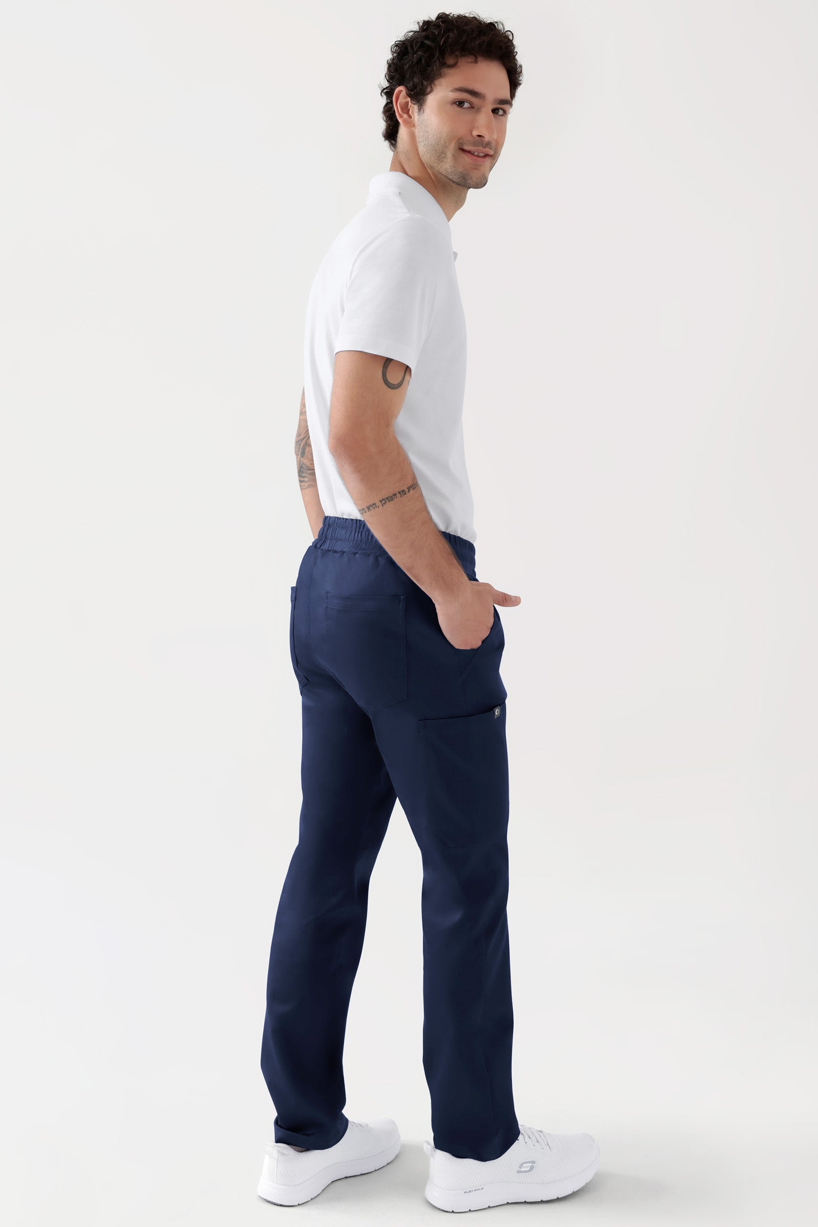 COMFY FLEX Pantalon Stretch mixte - 1/1 longueur navy, Vue de dos Le mannequin mesure 188 cm et porte la taille M