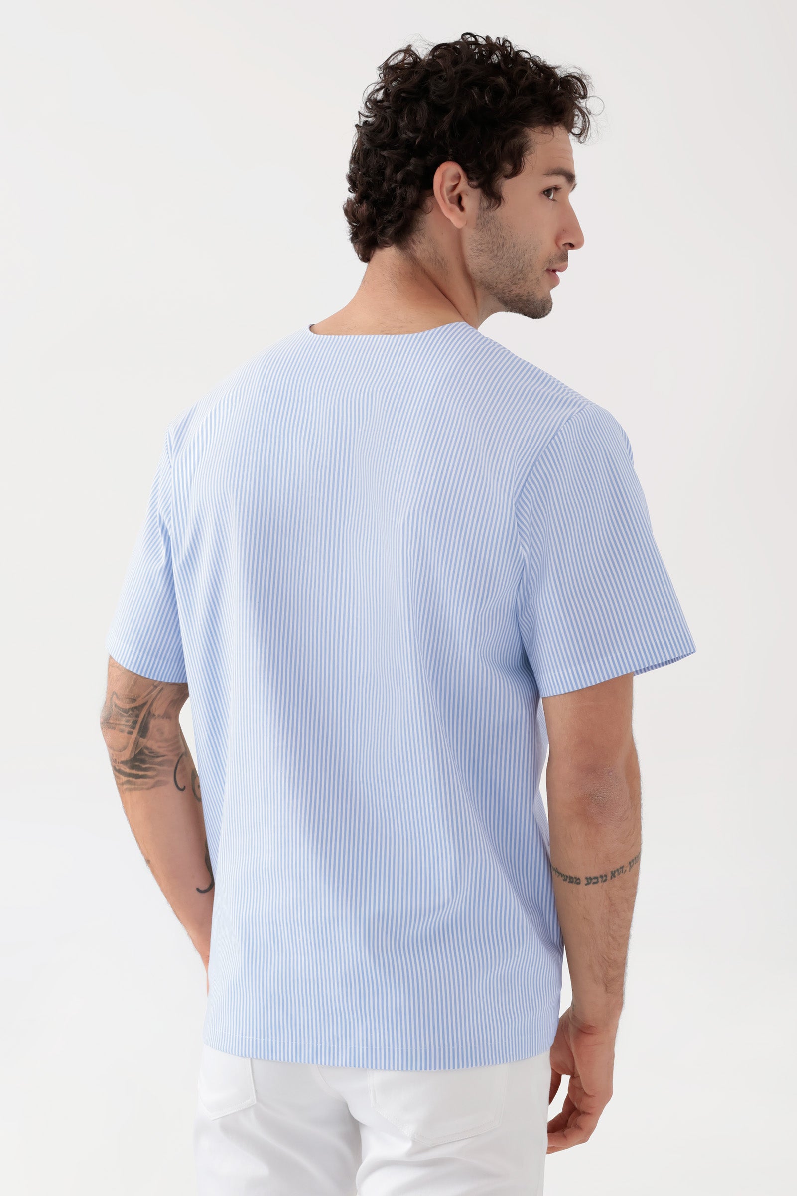 Tunique Stretch mixte - Décolleté V blanc/bleu, Vue de dos 