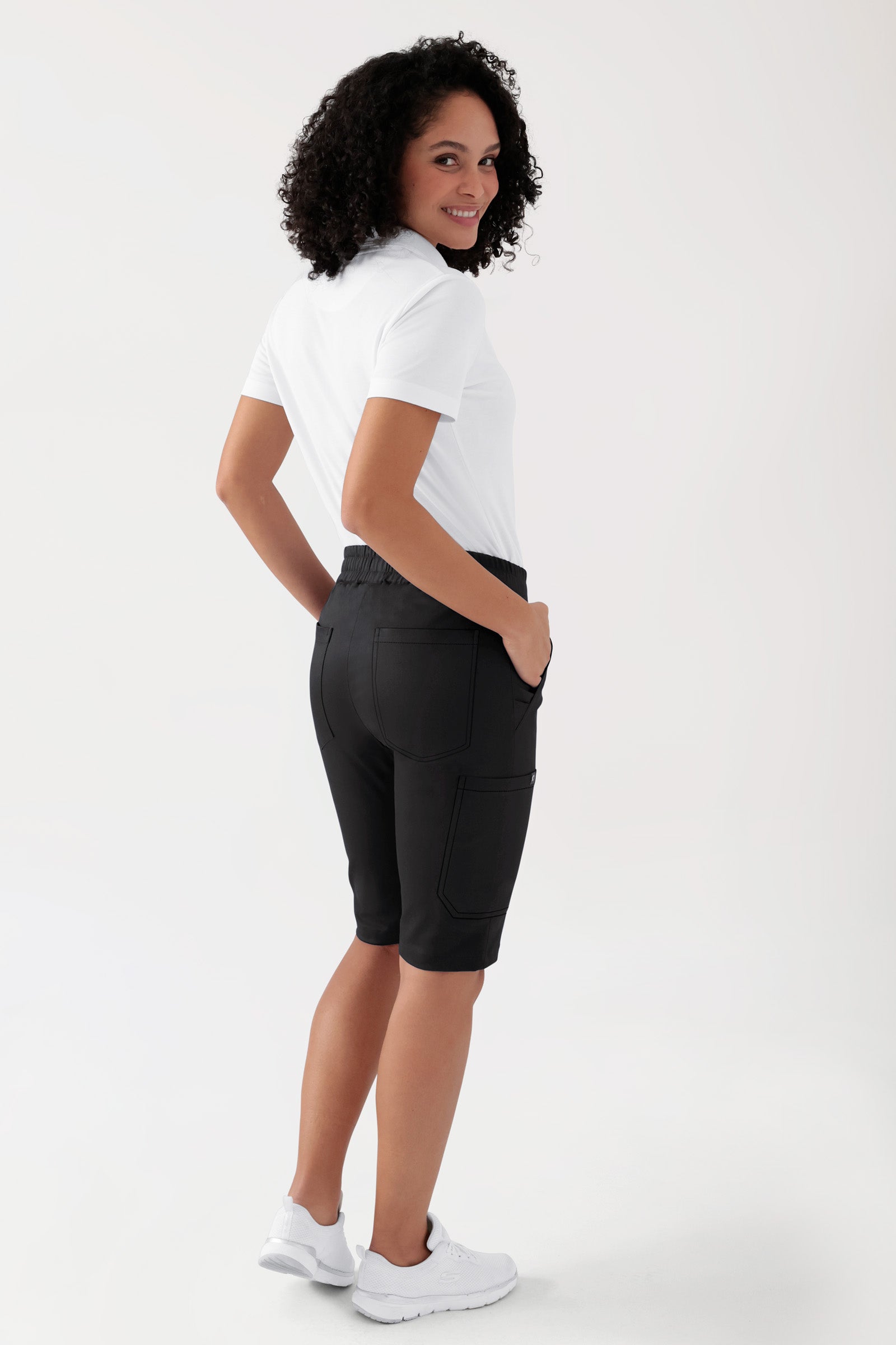 COMFY FLEX Pantalon Stretch mixte - bermuda noir, Vue de dos Le mannequin mesure 176 cm et porte la taille S