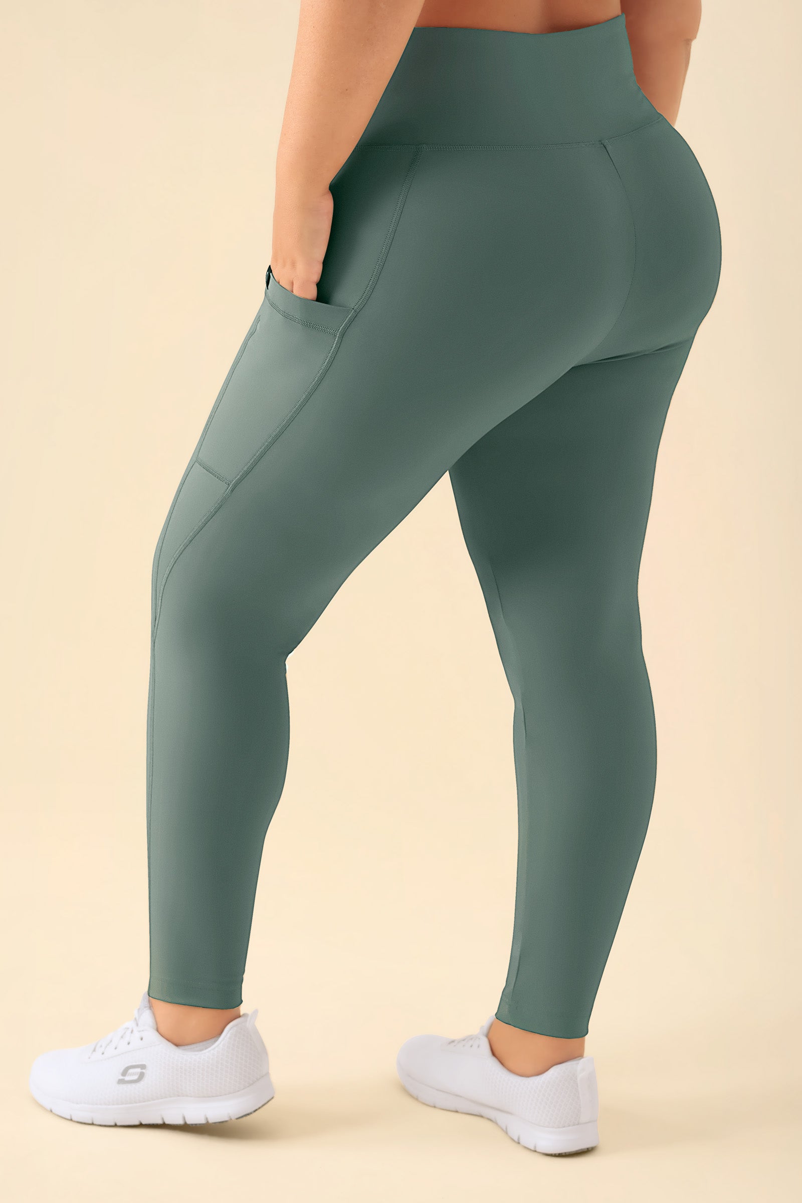 KAERE Leggings Femme - super élastique vert foncé, Vue de dos 