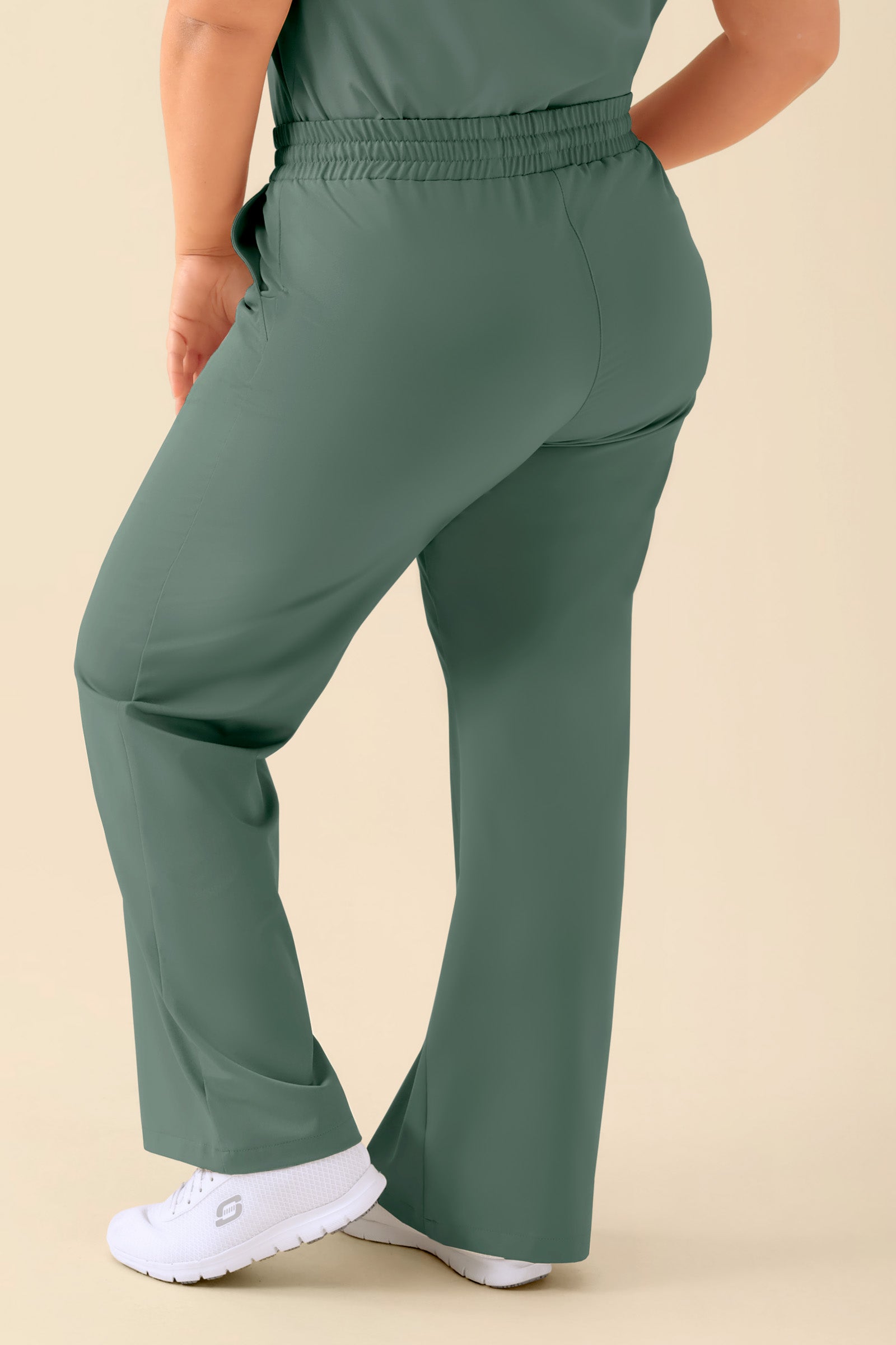 KAERE Pantalon Femme - large jambe vert foncé, Vue de dos 