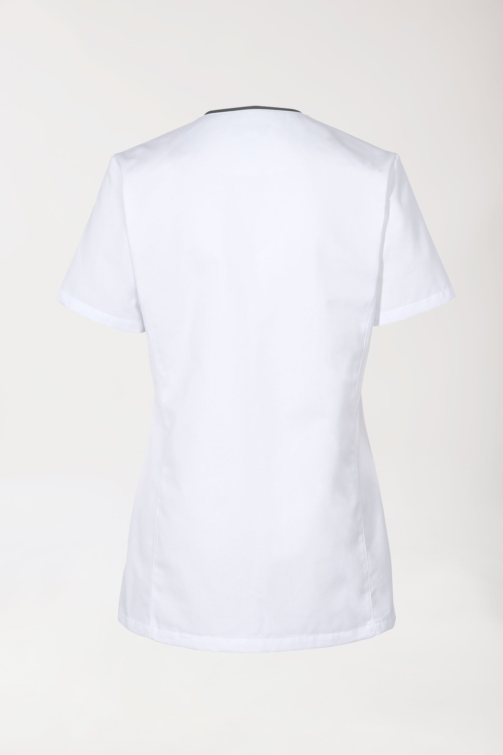 Blouse Beauté Femme - Boutonnée blanc/anthracite, Vue de dos 