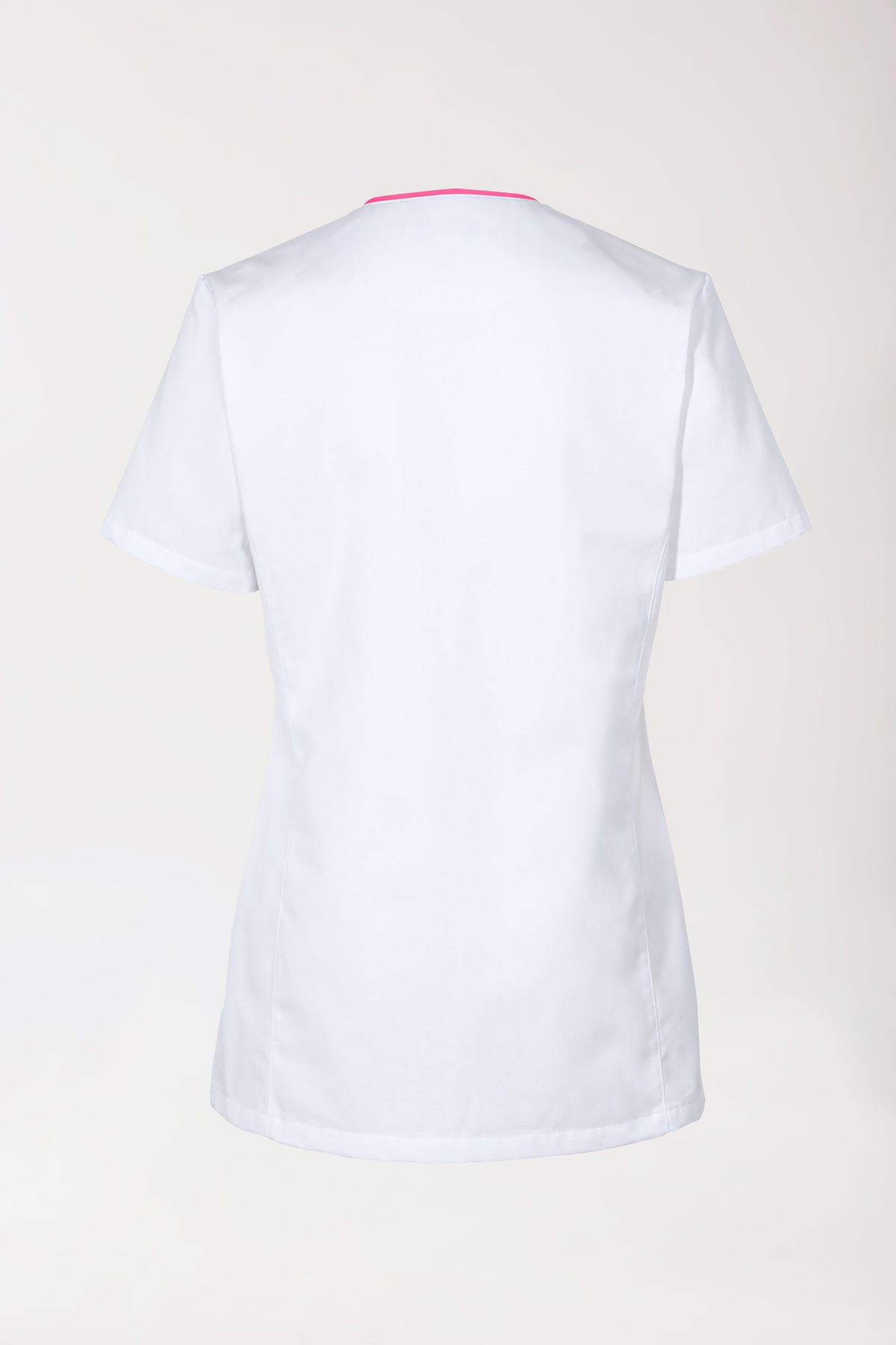 Blouse Beauté Femme - Boutonnée blanc/pink, Vue de dos 