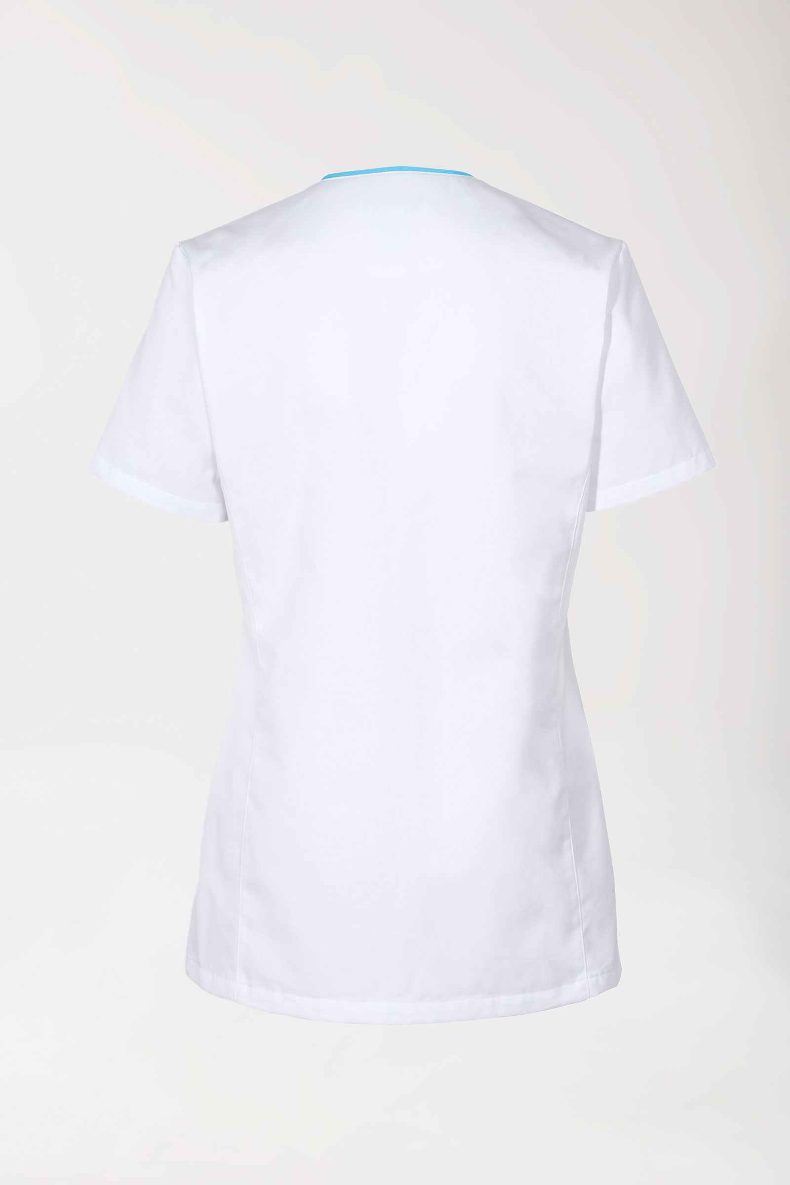 Blouse Beauté Femme - Boutonnée blanc/turquoise, Vue de dos 
