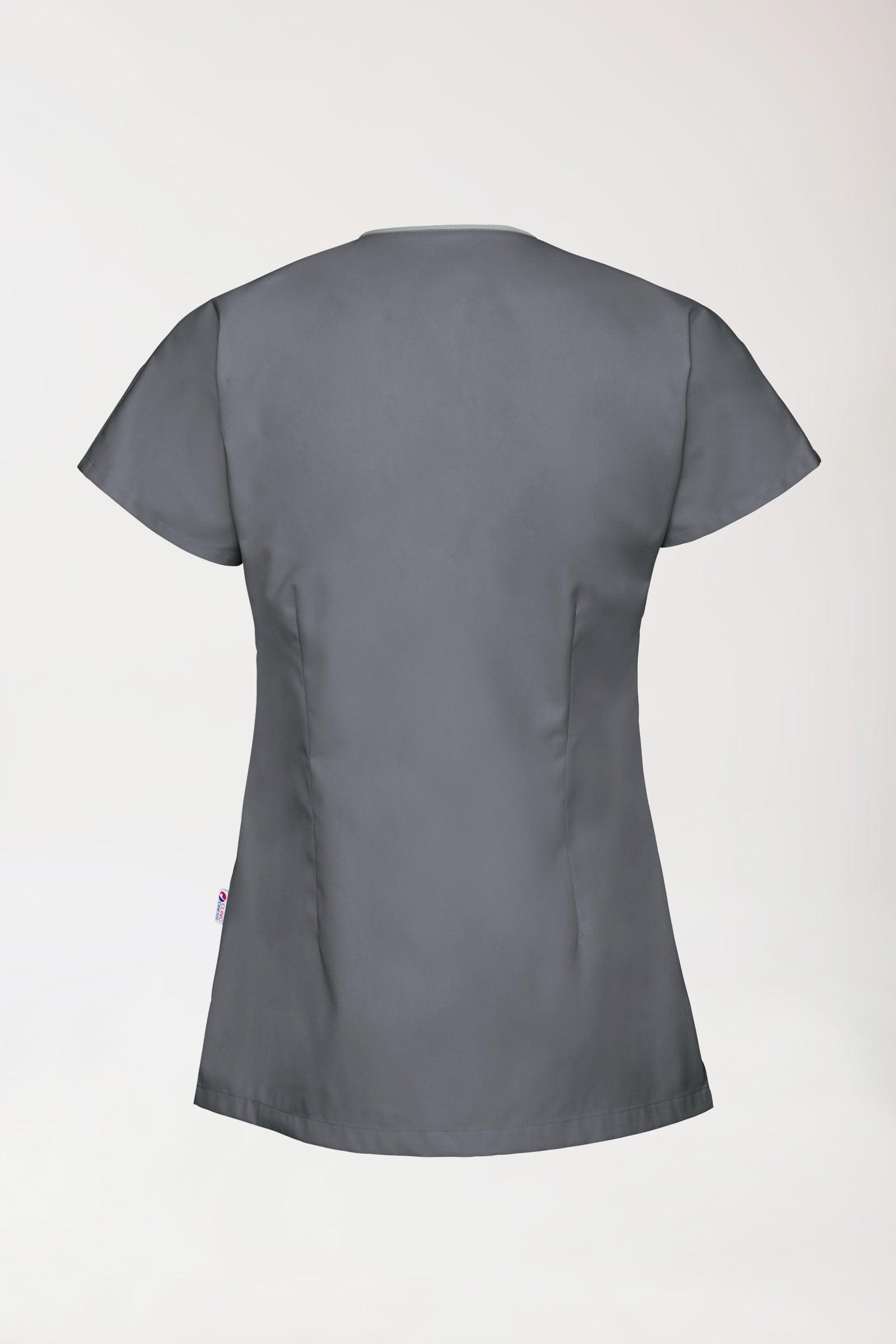 Blouse Beauté Femme - Patte pressions asymétrique gris granit/gris, Vue de dos 