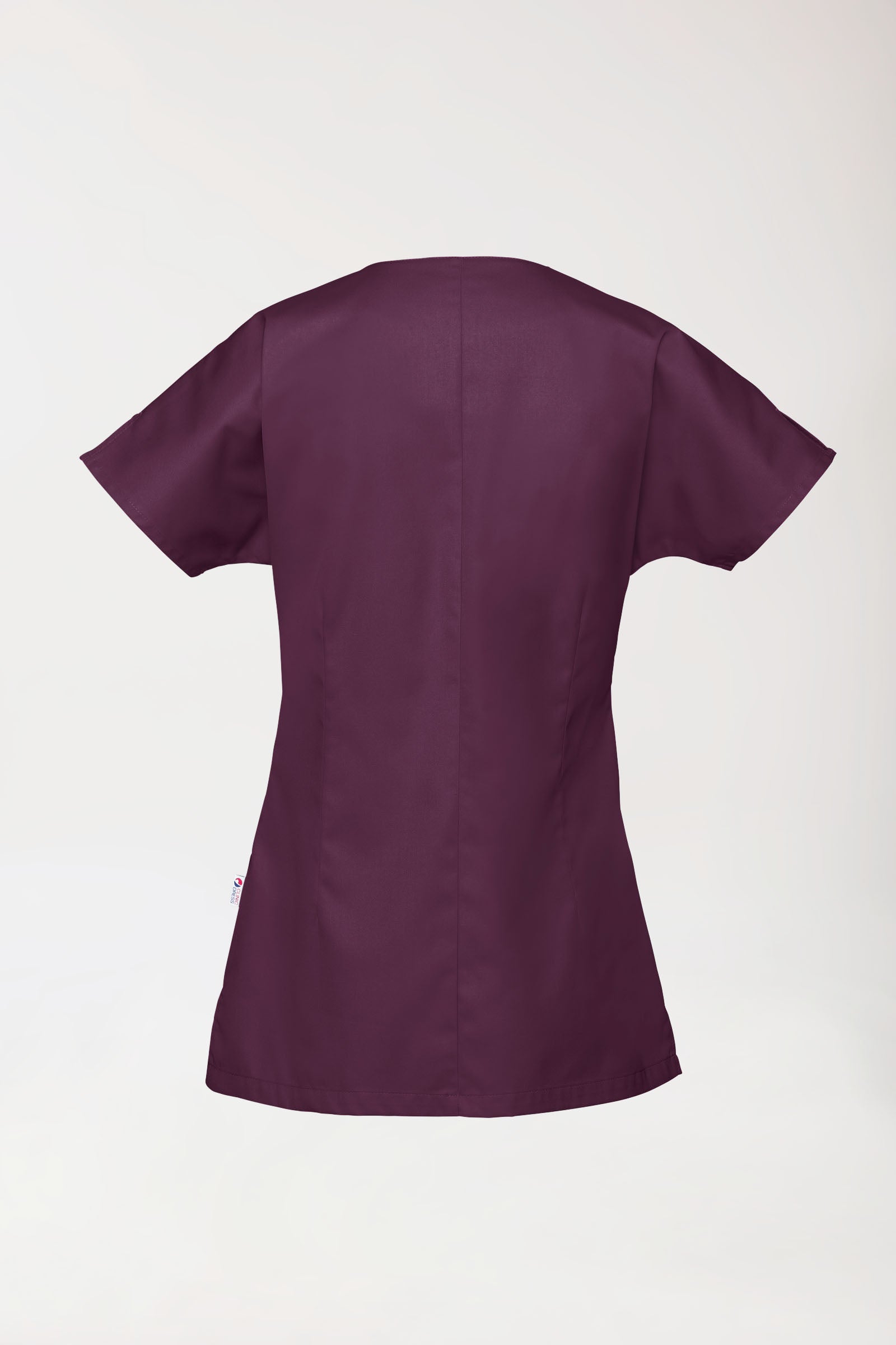 Blouse Beauté Femme - Patte pressions asymétrique prune, Vue de dos 