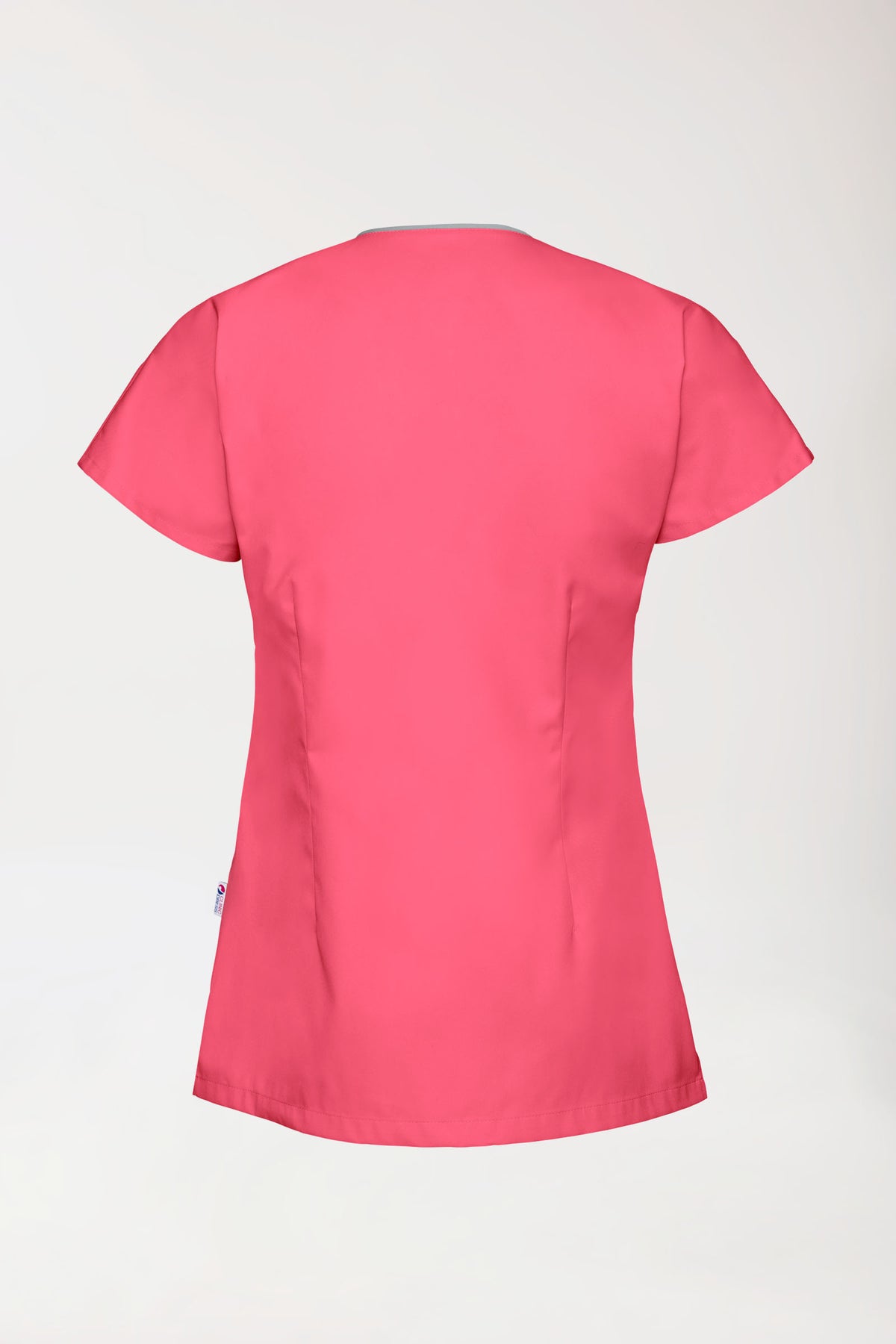 Blouse Beauté Femme - Patte pressions asymétrique rose lipstick/gris, Vue de dos 