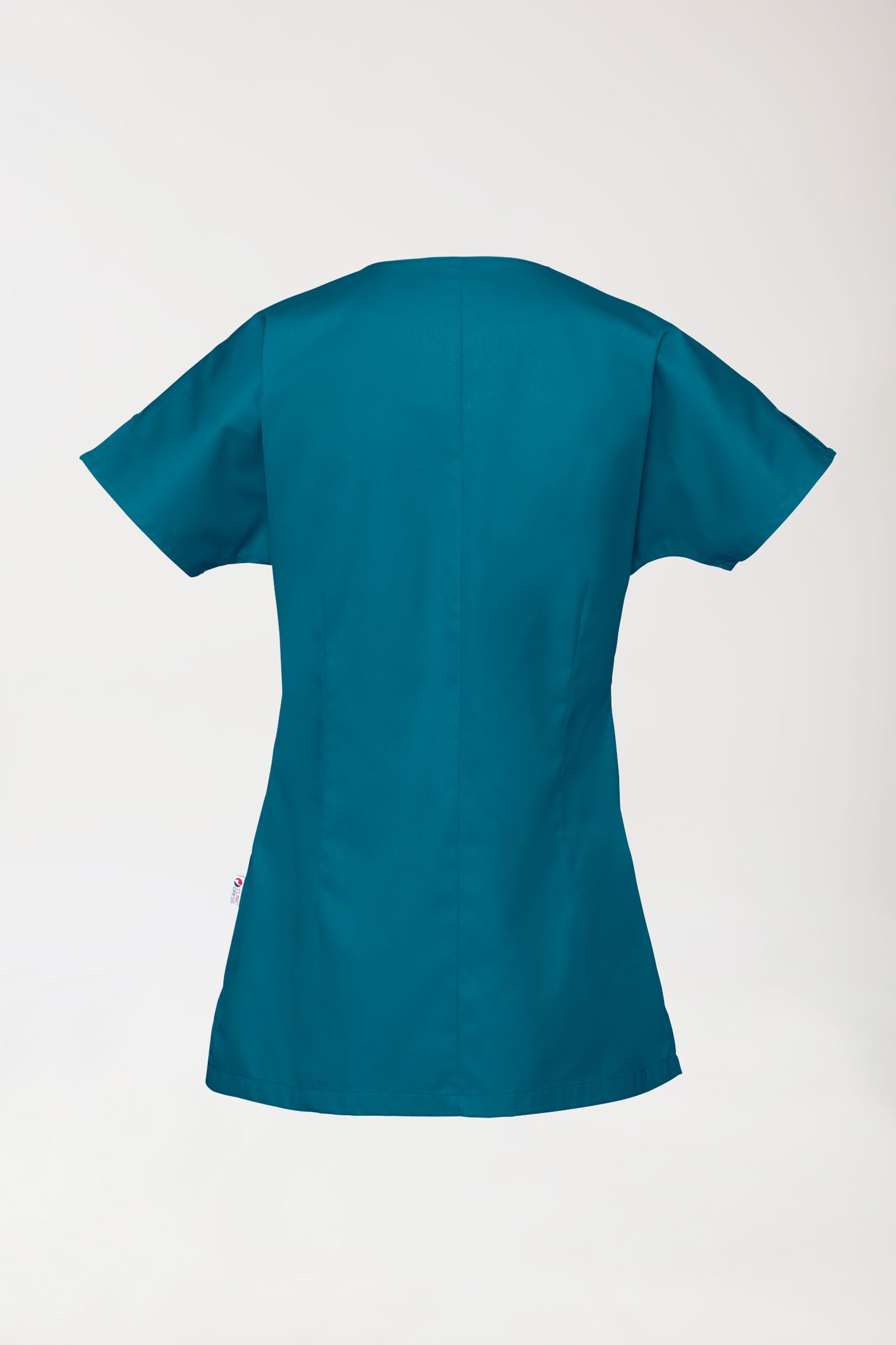 Blouse Beauté Femme - Patte pressions asymétrique vert pétrole, Vue de dos 