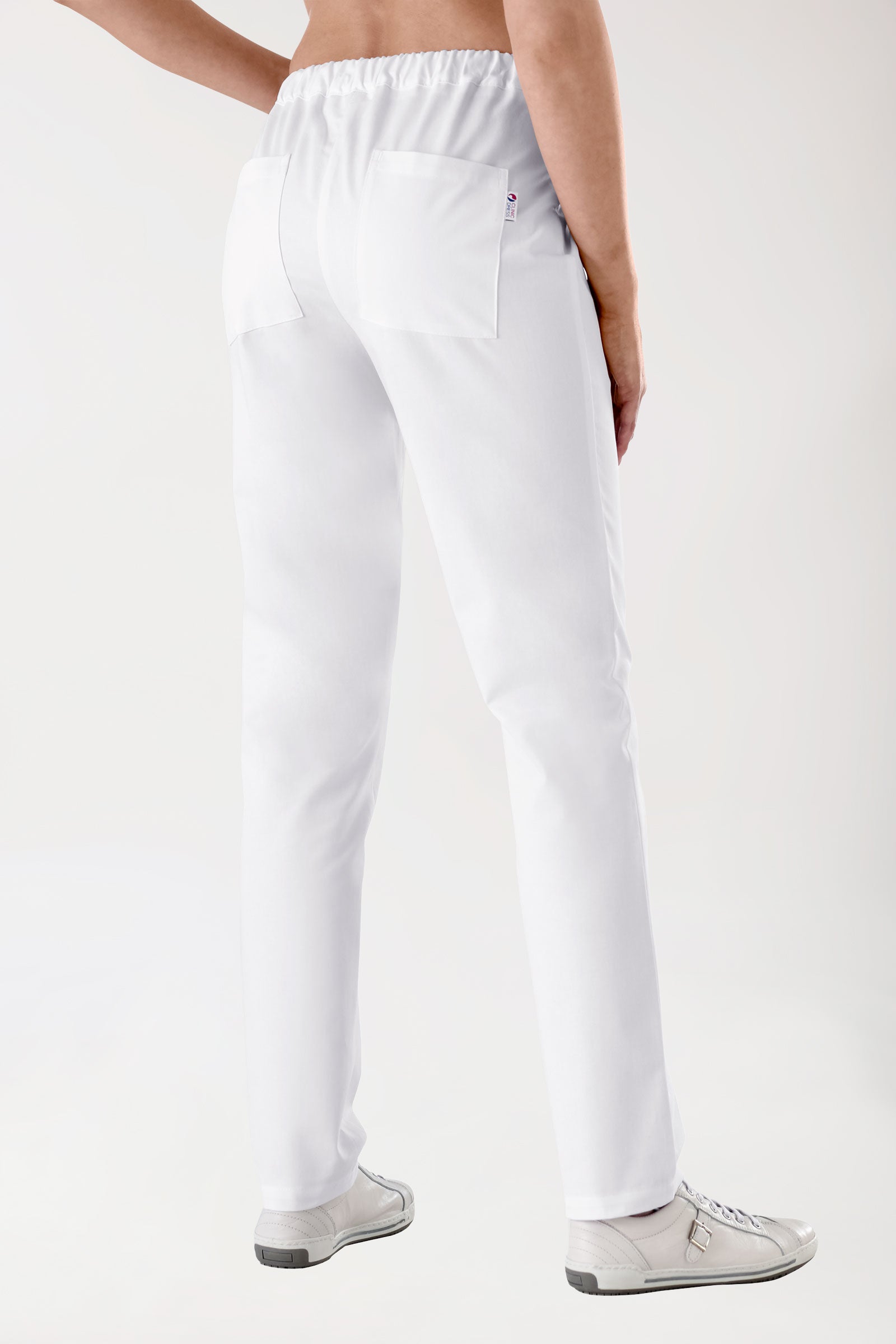 femme-Pantalon blanc ceinture partiellement élastiquée, Vue de dos 