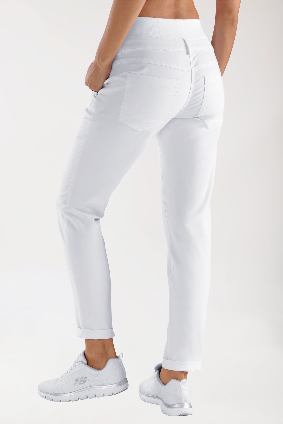 Comfort Stretch Pantalon Femme - Ceinture élastique en maille blanc, Vue de dos 