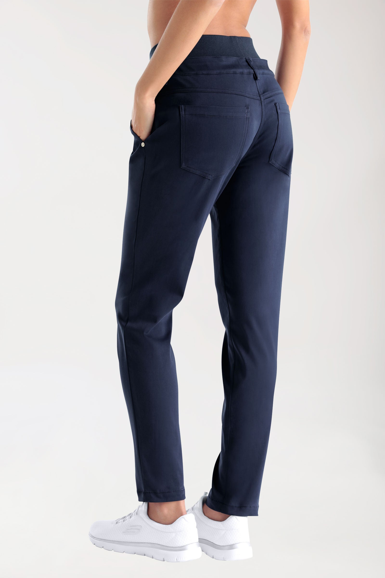 Comfort Stretch Pantalon Femme - Ceinture élastique en maille bleu navy