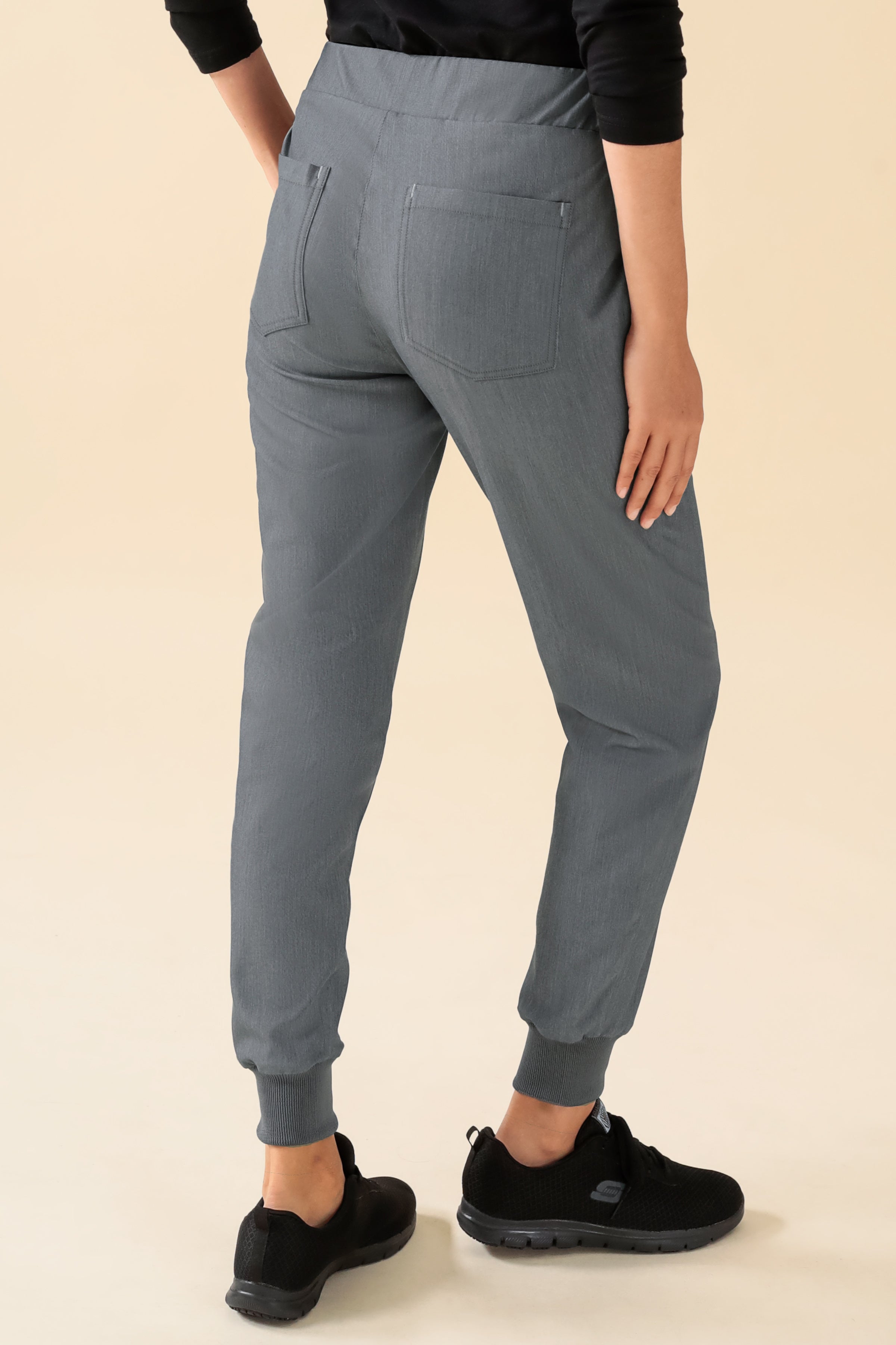 KAERE Pantalon Femme - ourlets côtelés et sans poches cargo gris chiné