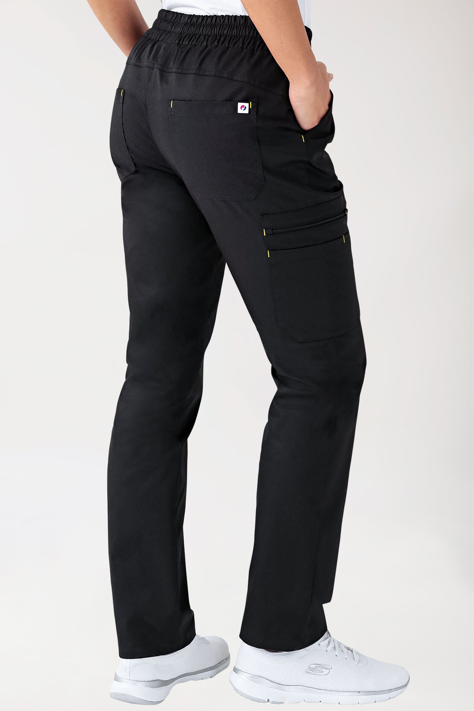 CLINIC STRETCH Pantalon Femme - Taille courte noir/jaune