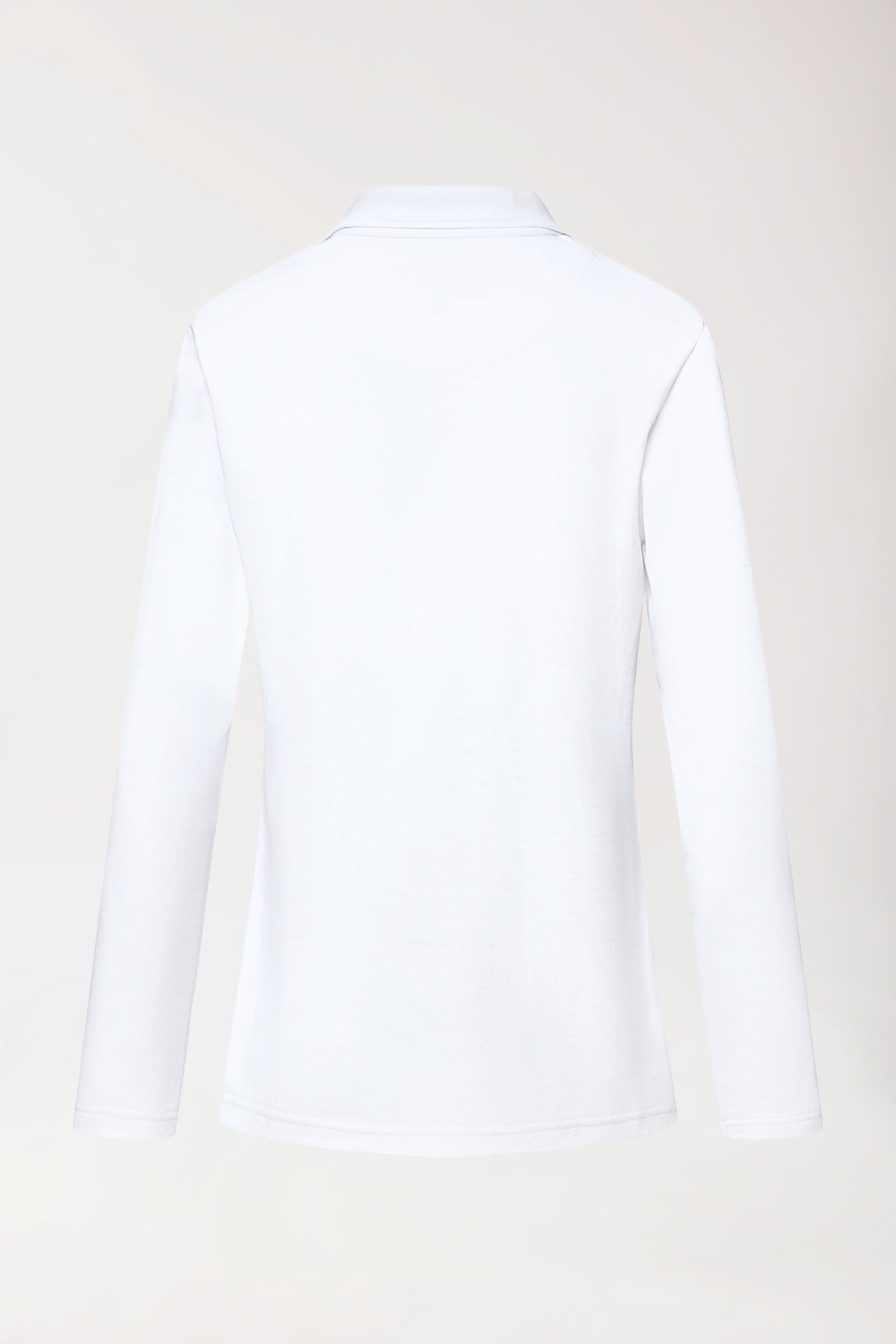 COMFY FLEX Femme, manche longue, maille piquée stretch – Col polo blanc