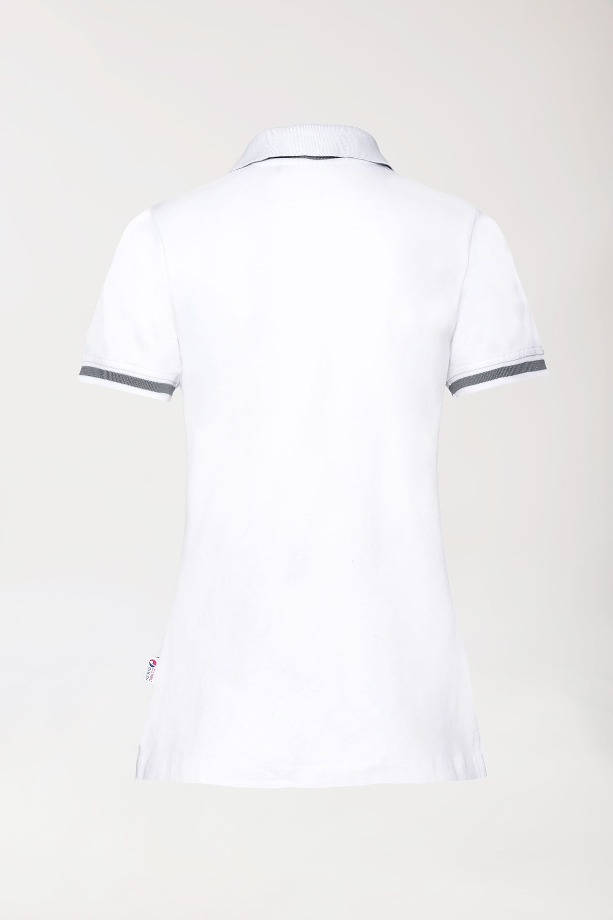 T-shirt Stretch Femme - Col polo blanc/gris chiné foncé, Vue de dos 