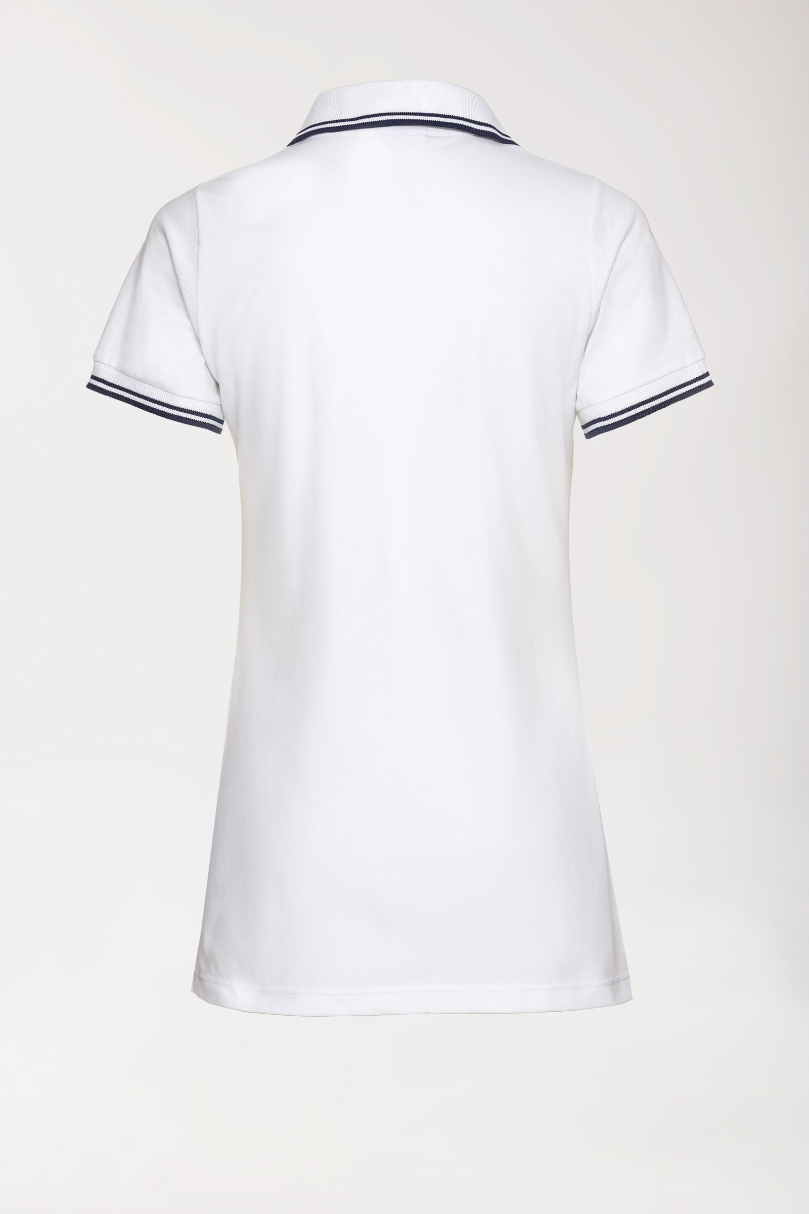 T-shirt long Femme en Piqué - Col polo blanc/bleu navy