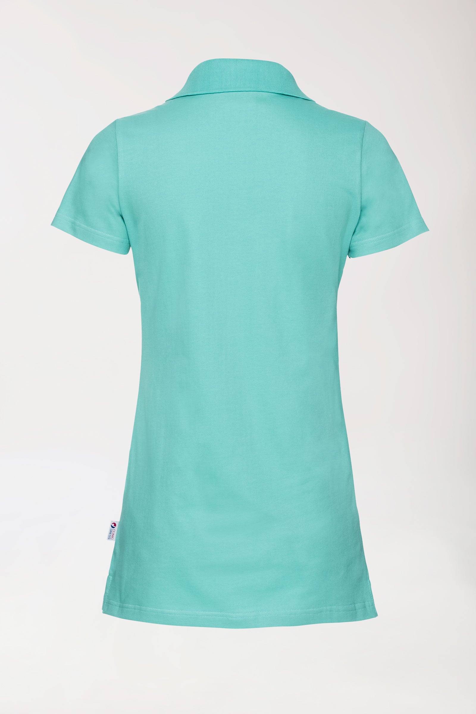 T-shirt long Stretch Femme - Col polo vert d'eau, Vue de dos 