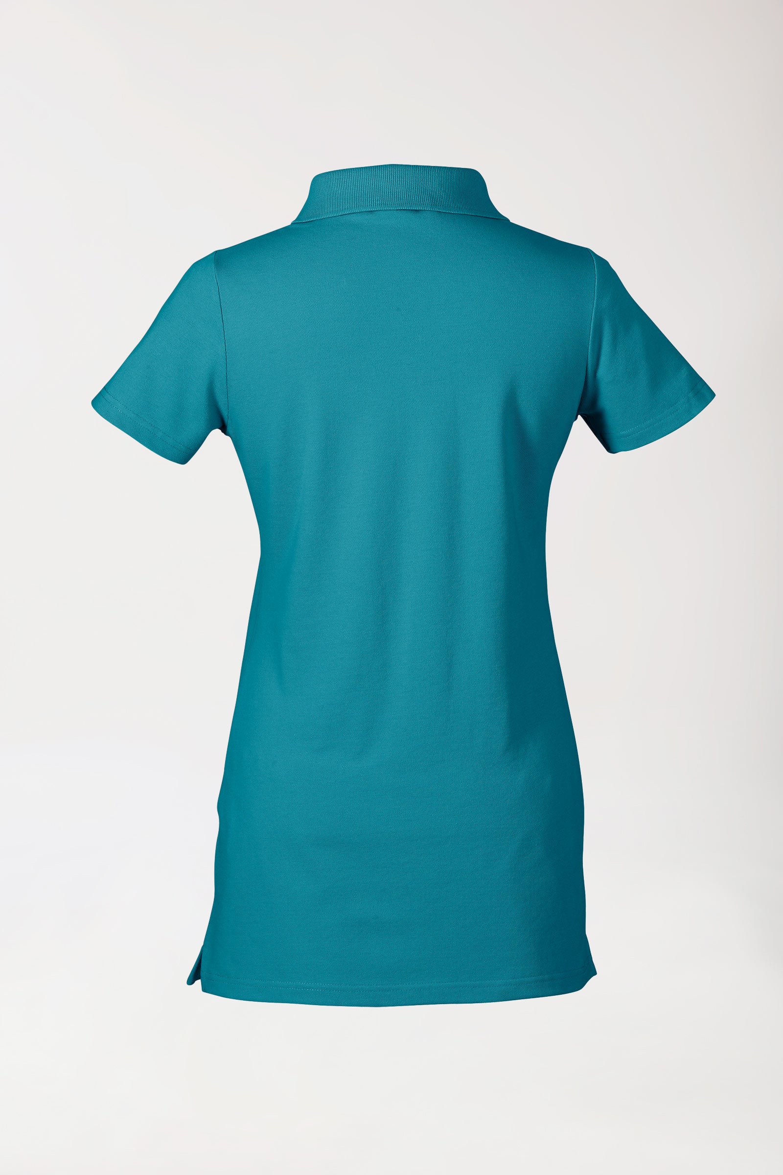 T-shirt long Stretch Femme - Col polo vert pétrole, Vue de dos 