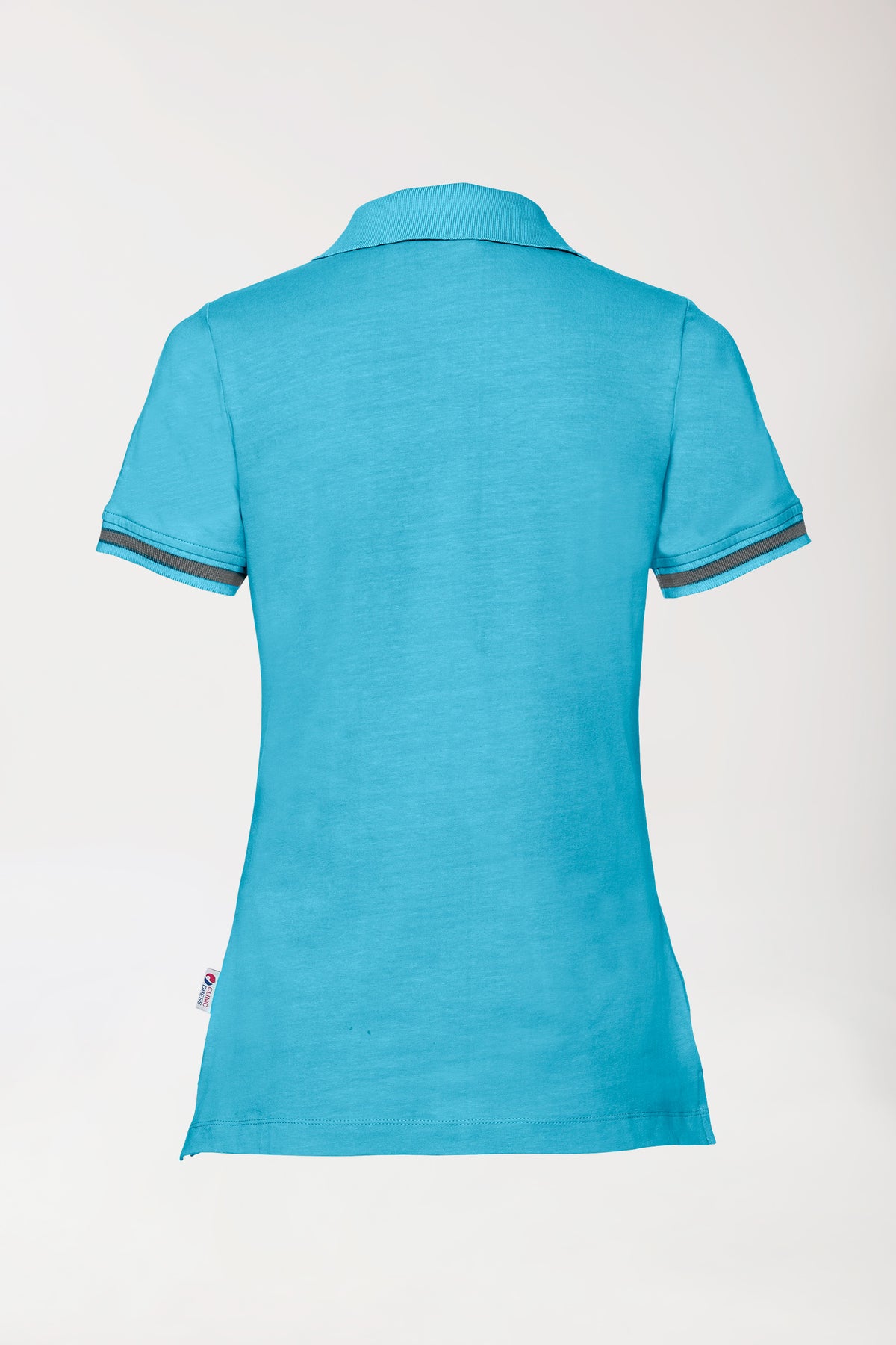 T-shirt Stretch Femme - Col polo turquoise/gris chiné foncé, Vue de dos 