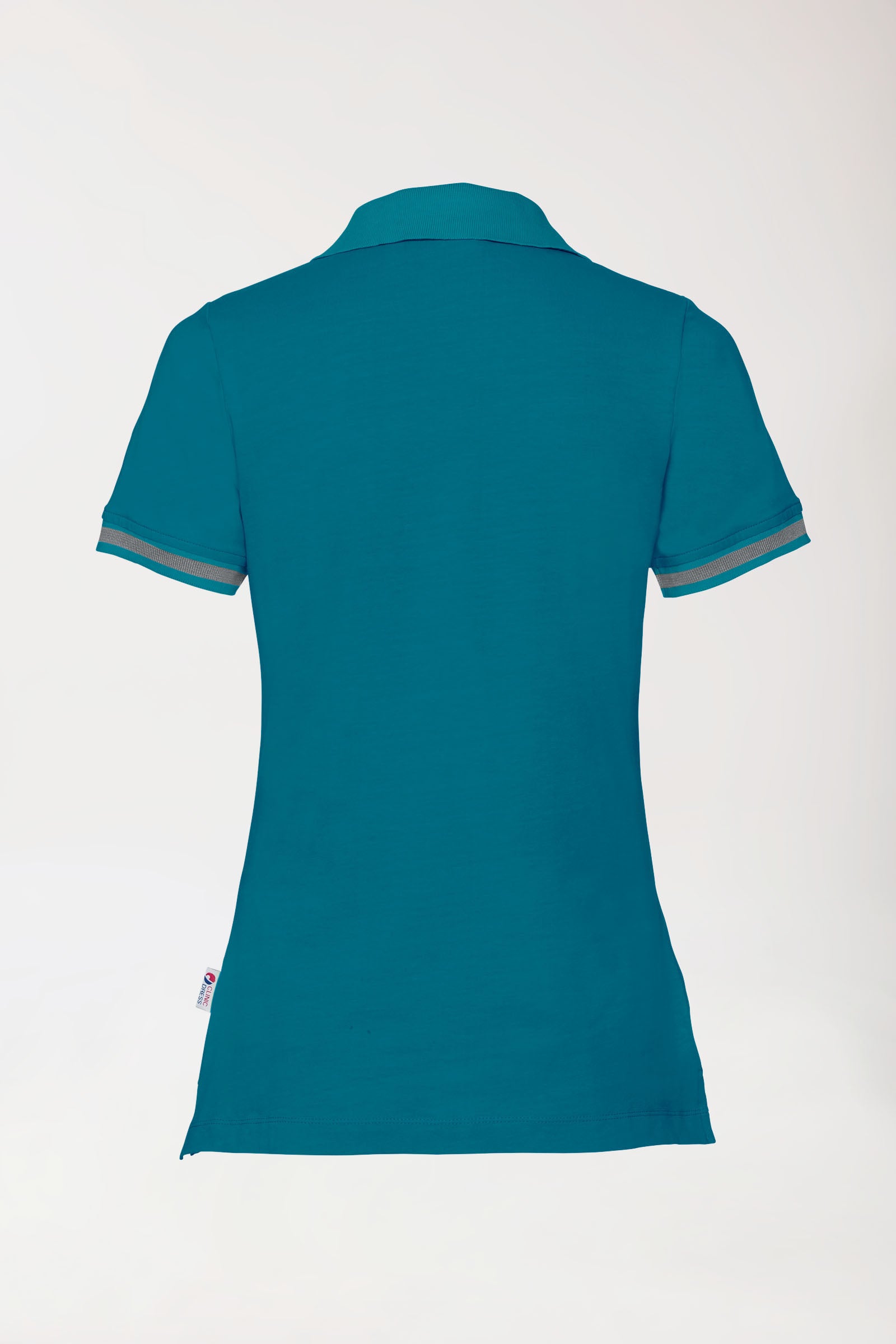 T-shirt Stretch Femme - Col polo vert pétrole/gris chiné foncé