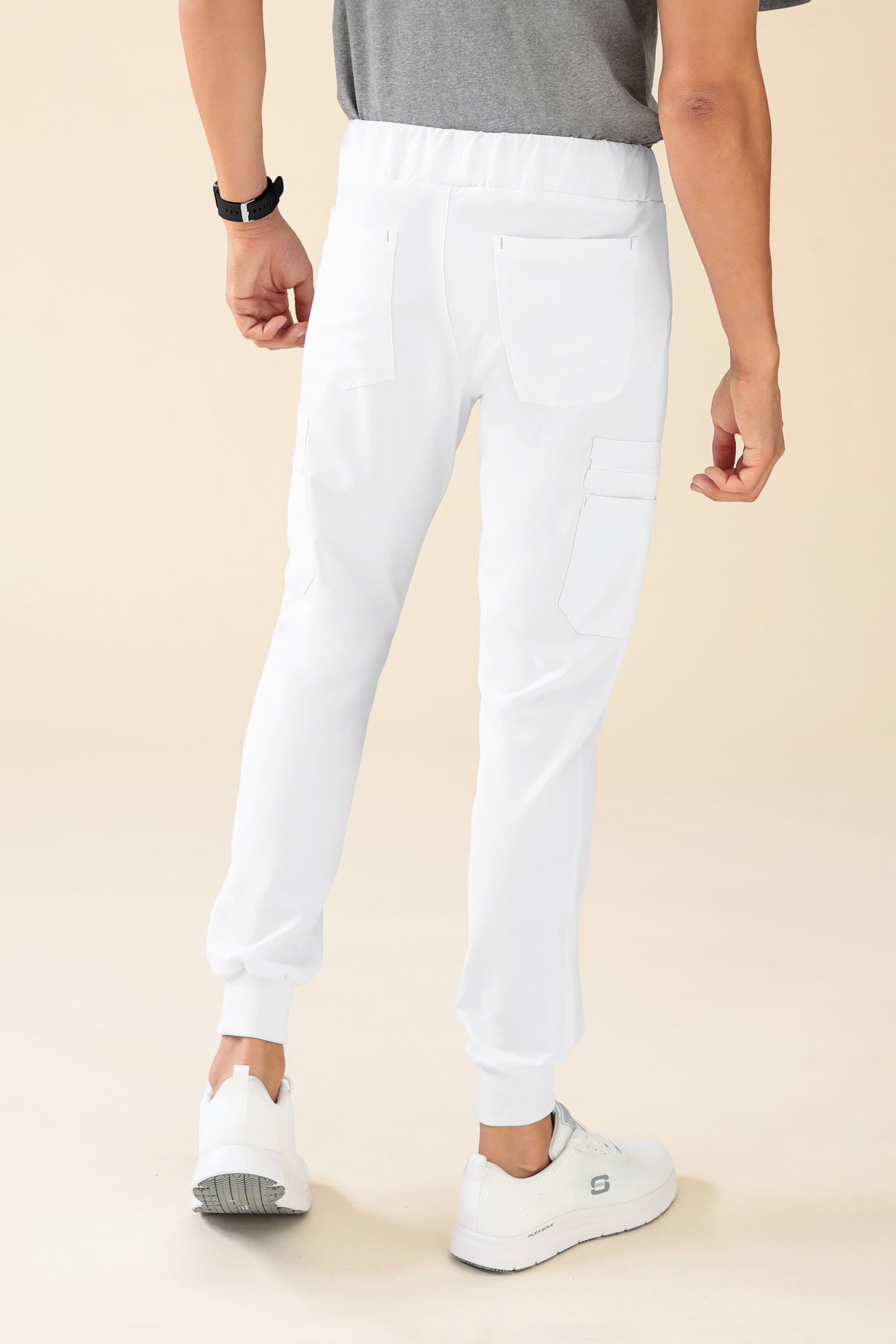 KAERE Pantalon Homme - avec poches cargo et ourlets côtelés blanc