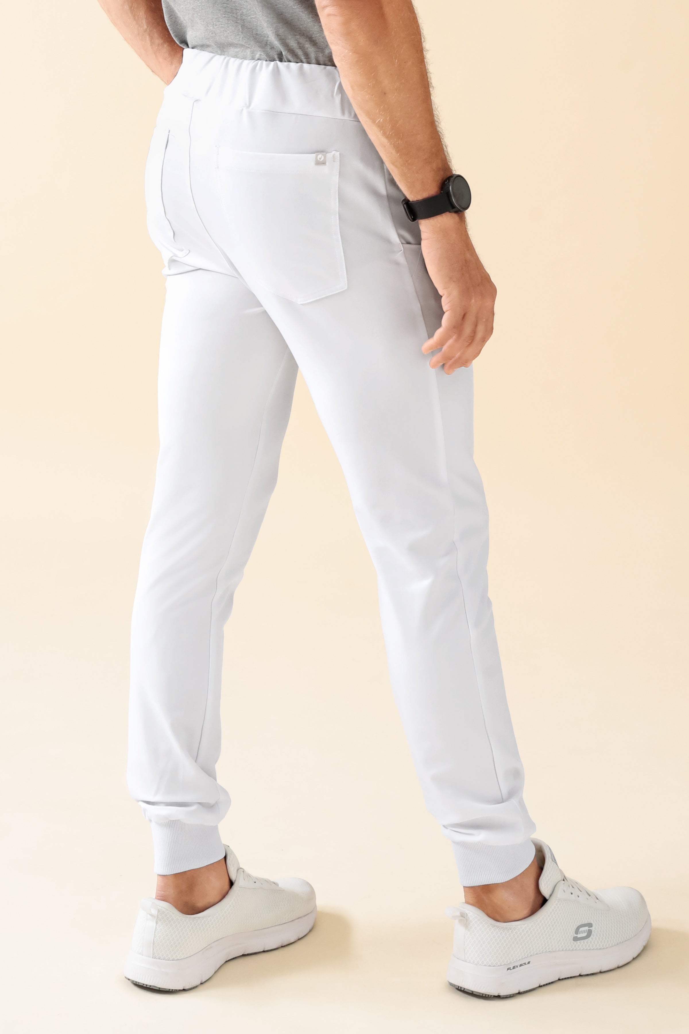 KAERE Pantalon Homme - ourlets côtelés et sans poches cargo blanc