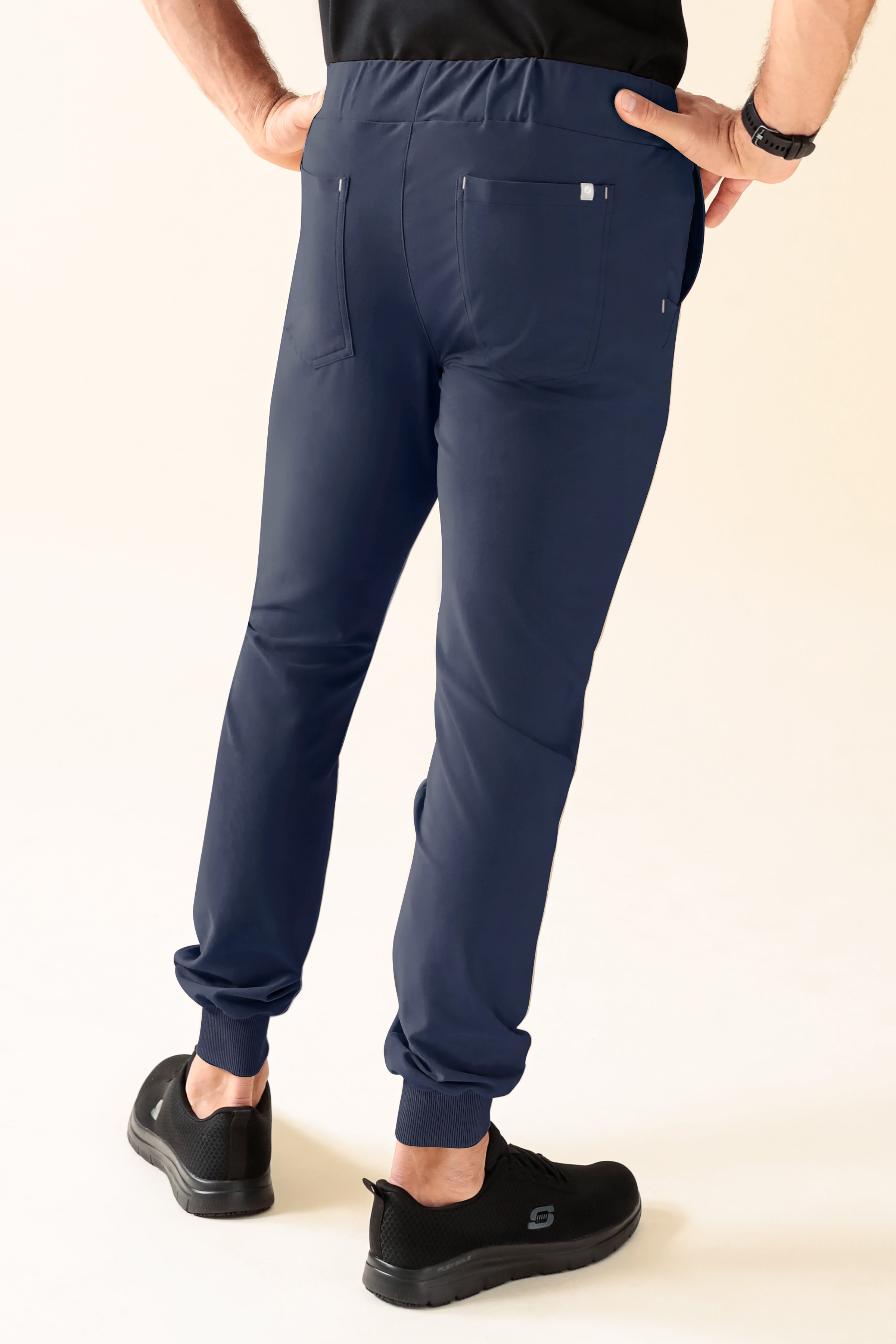 KAERE Pantalon Homme - ourlets côtelés et sans poches cargo bleu navy