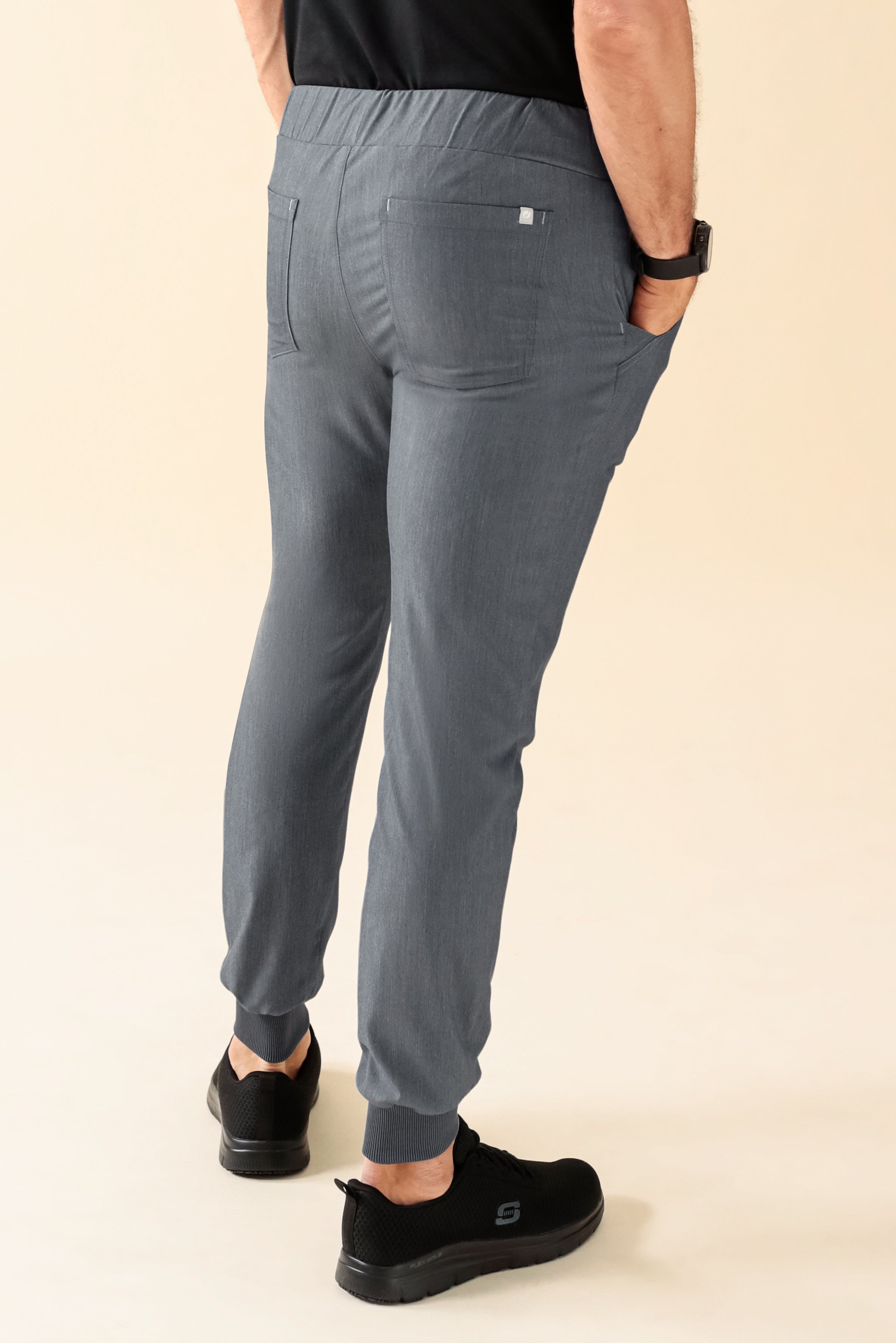 KAERE Pantalon Homme - ourlets côtelés et sans poches cargo gris chiné