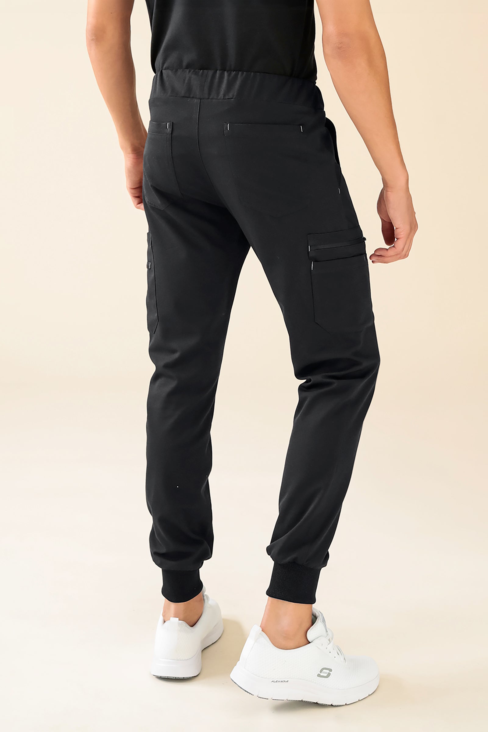 KAERE Pantalon Homme - avec poches cargo et ourlets côtelés noir