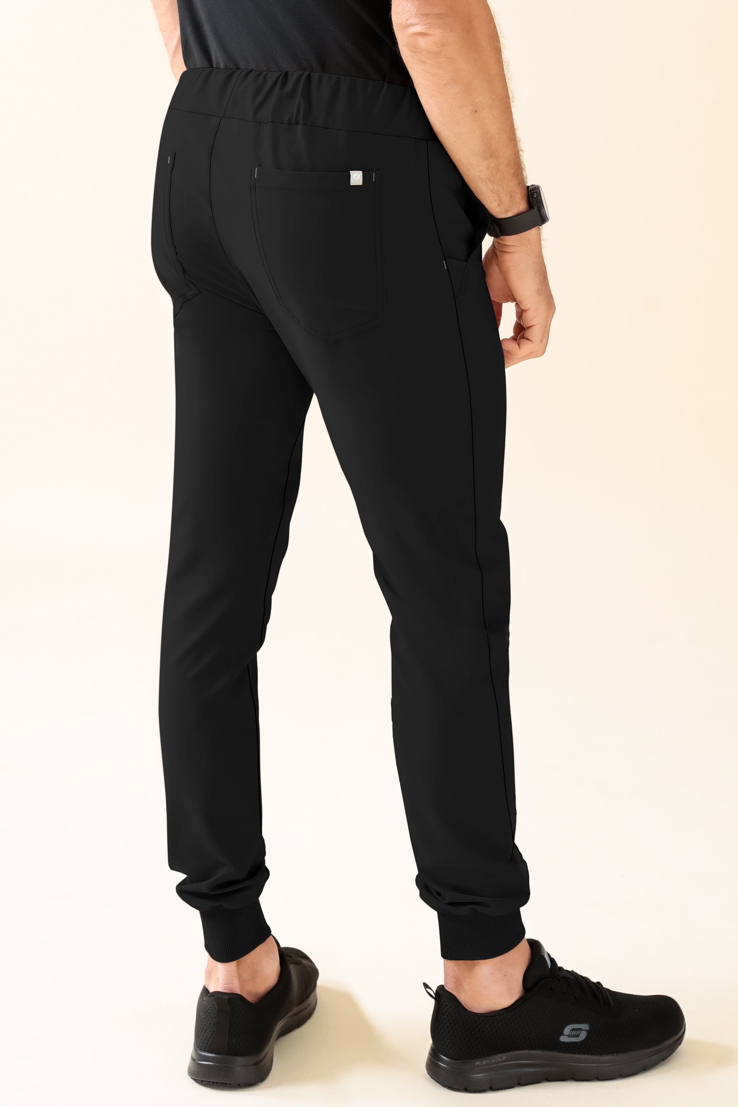 KAERE Pantalon Homme - ourlets côtelés et sans poches cargo noir