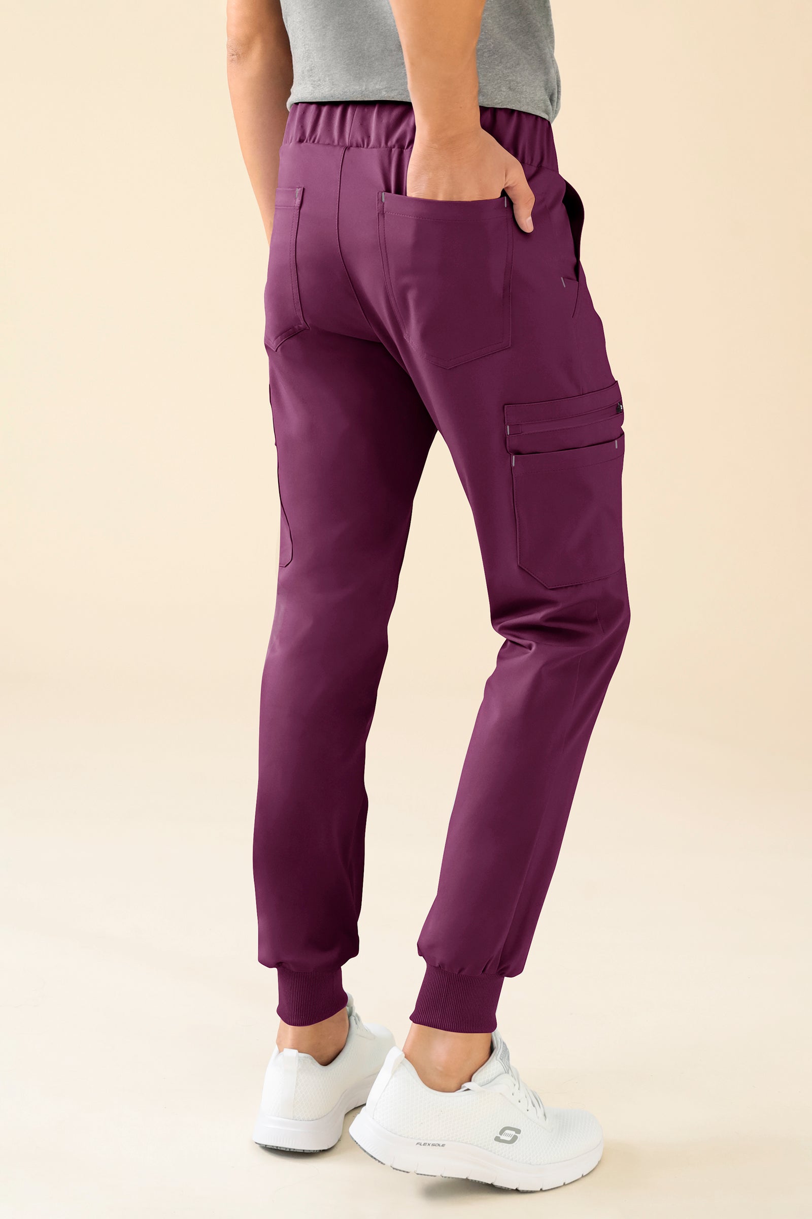 KAERE Pantalon Homme - avec poches cargo et ourlets côtelés prune