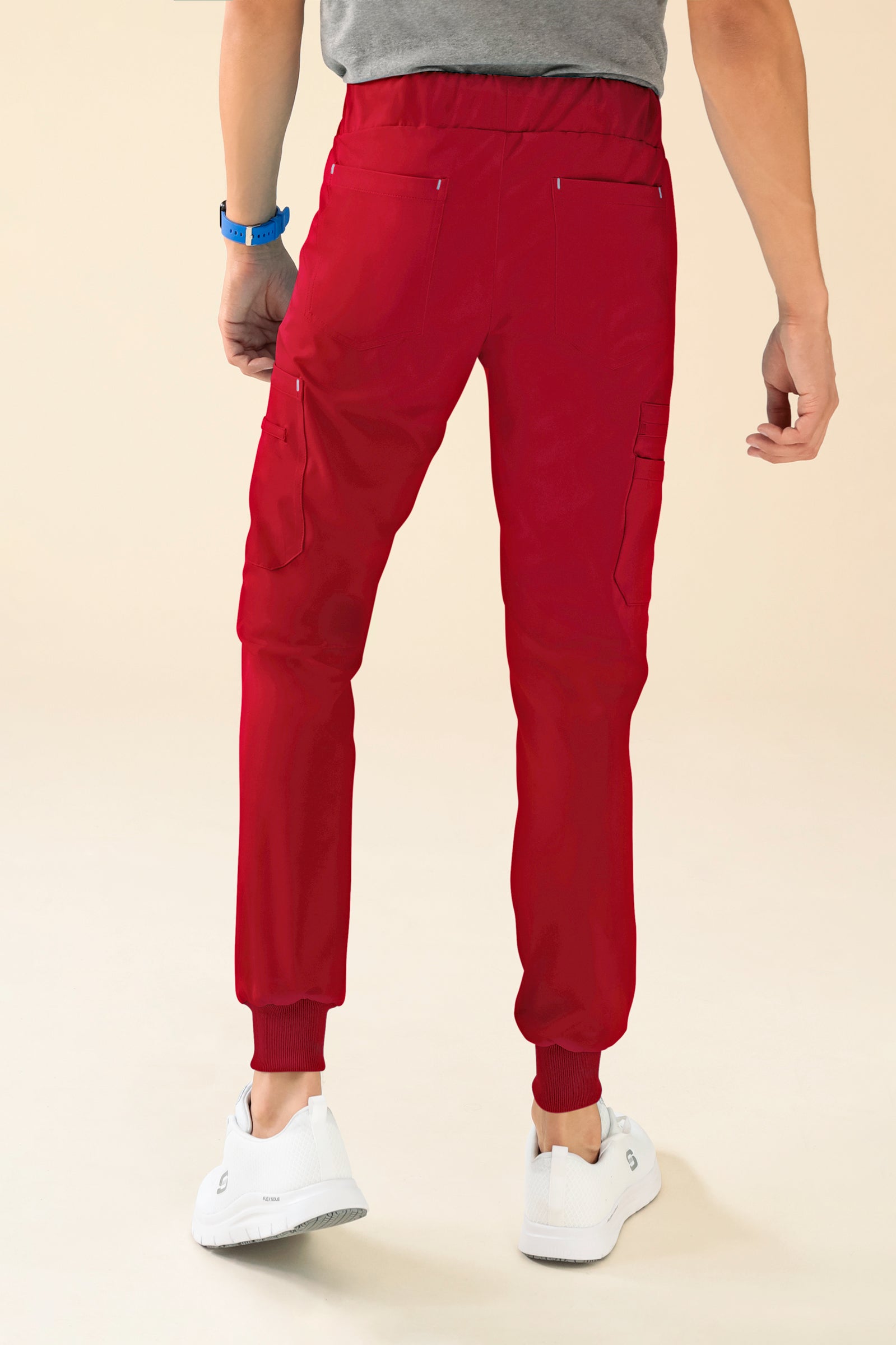 KAERE Pantalon Homme - avec poches cargo et ourlets côtelés rouge