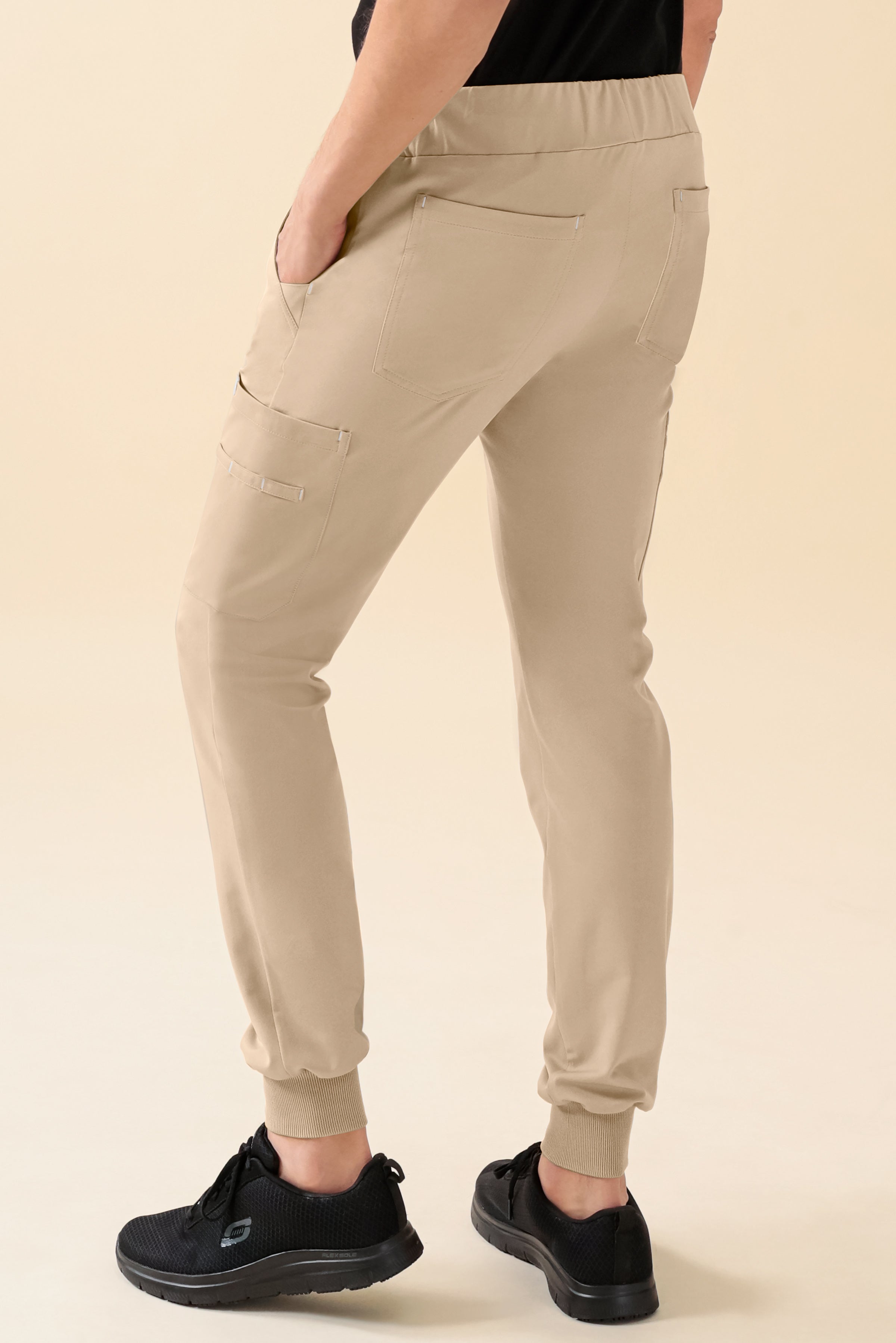 KAERE Pantalon Homme - avec poches cargo et ourlets côtelés sable