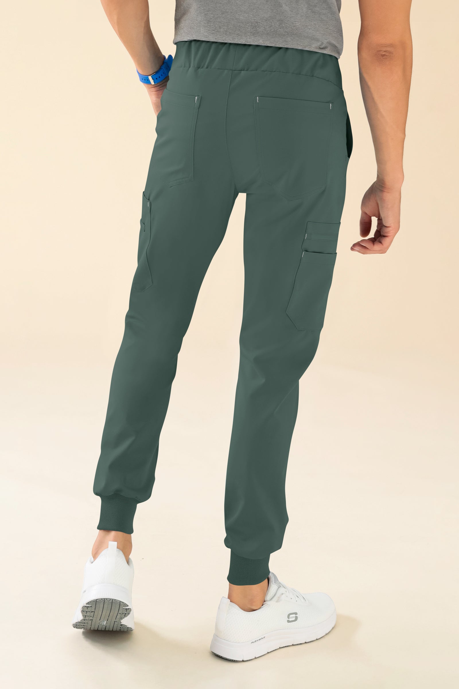 KAERE Pantalon Homme - avec poches cargo et ourlets côtelés vert foncé