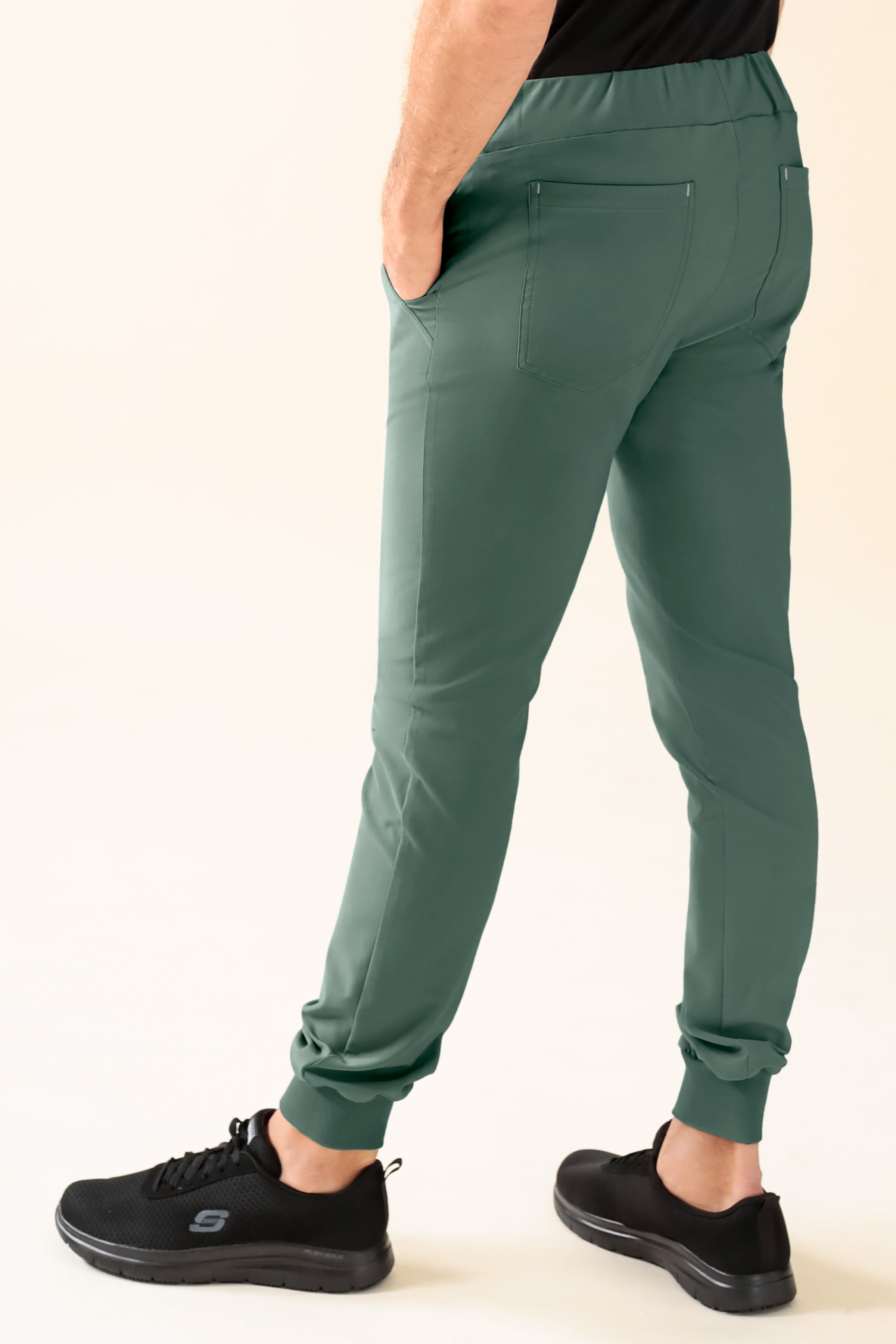 KAERE Pantalon Homme - ourlets côtelés et sans poches cargo vert foncé