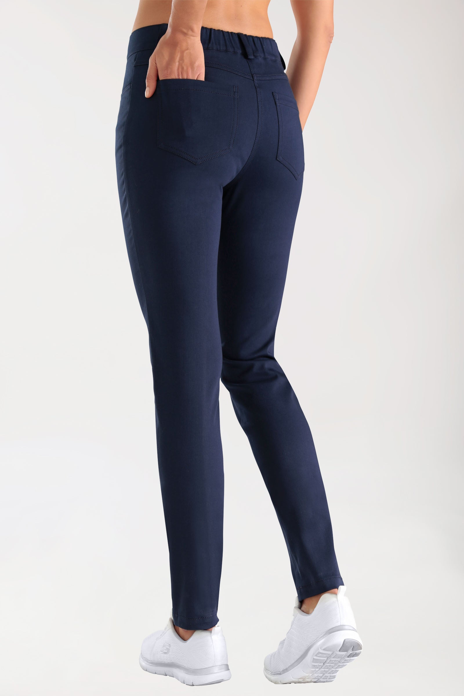 Pantalon 5 poches Femme Stretch - Jambe fine navy, Vue de dos 