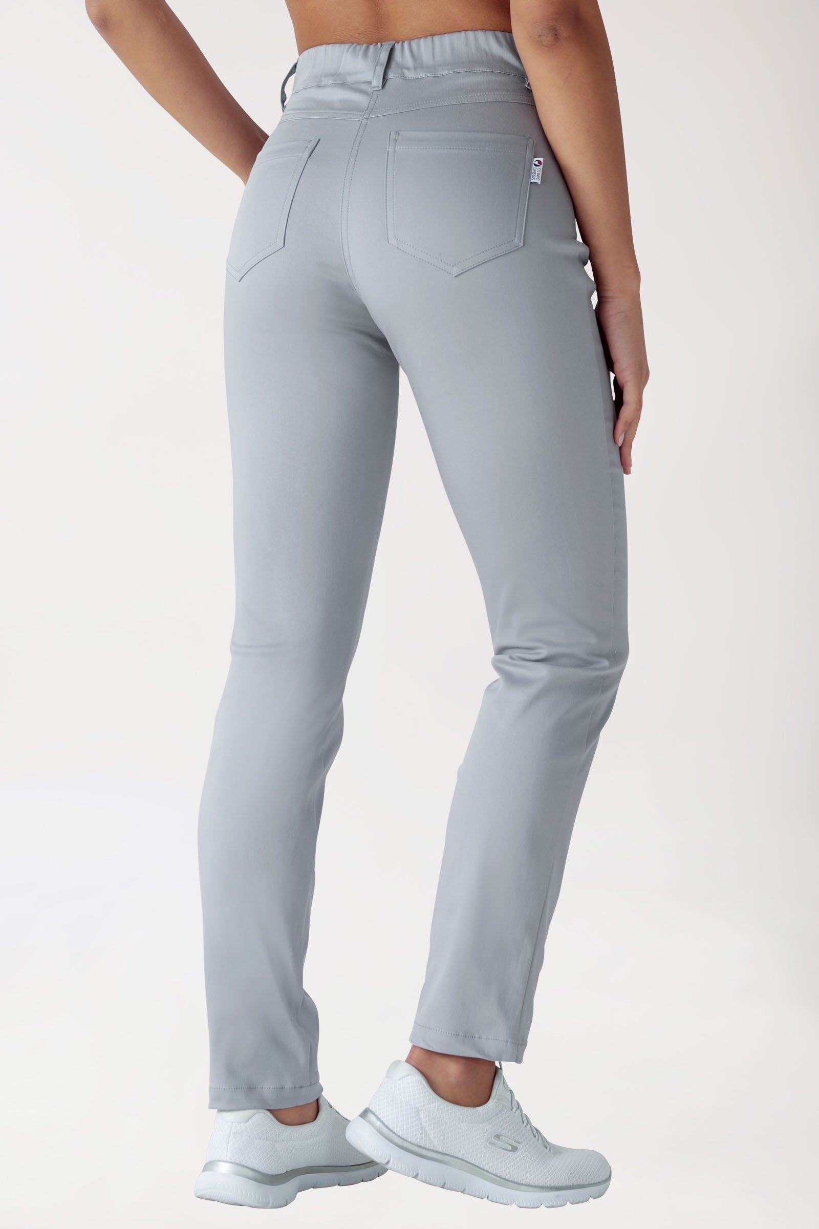 Pantalon 5 poches Femme Stretch - Jambe droite gris, Vue de dos 