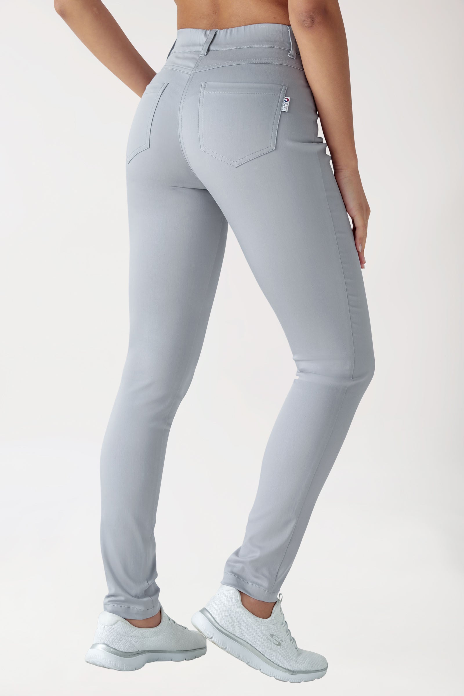 Pantalon 5 poches Femme Stretch - Jambe fine gris, Vue de dos 