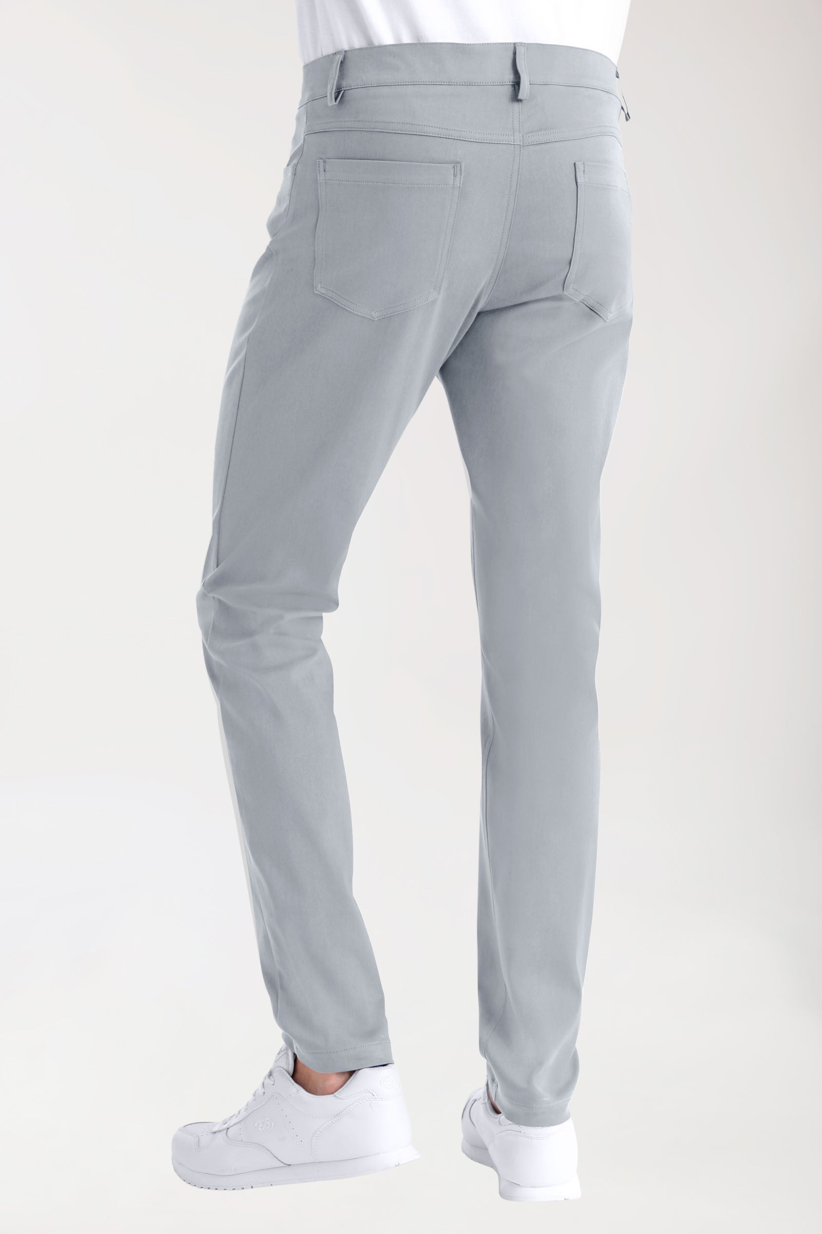 Pantalon 5 poches Homme Stretch - Jambe fine gris, Vue de dos 