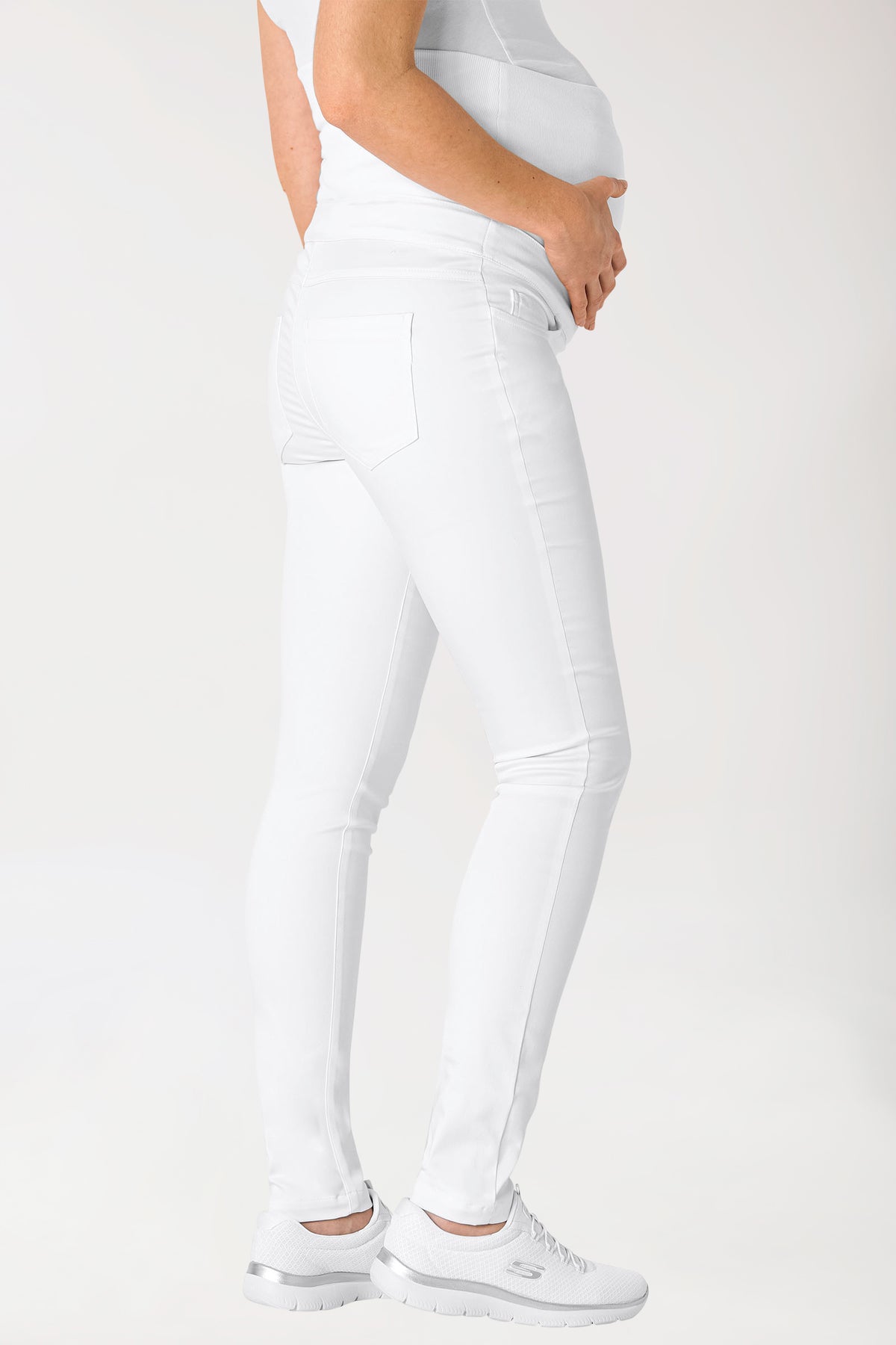 Comfort Stretch Pantalon de grossesse - Ceinture élastique en maille blanc, Vue de dos 