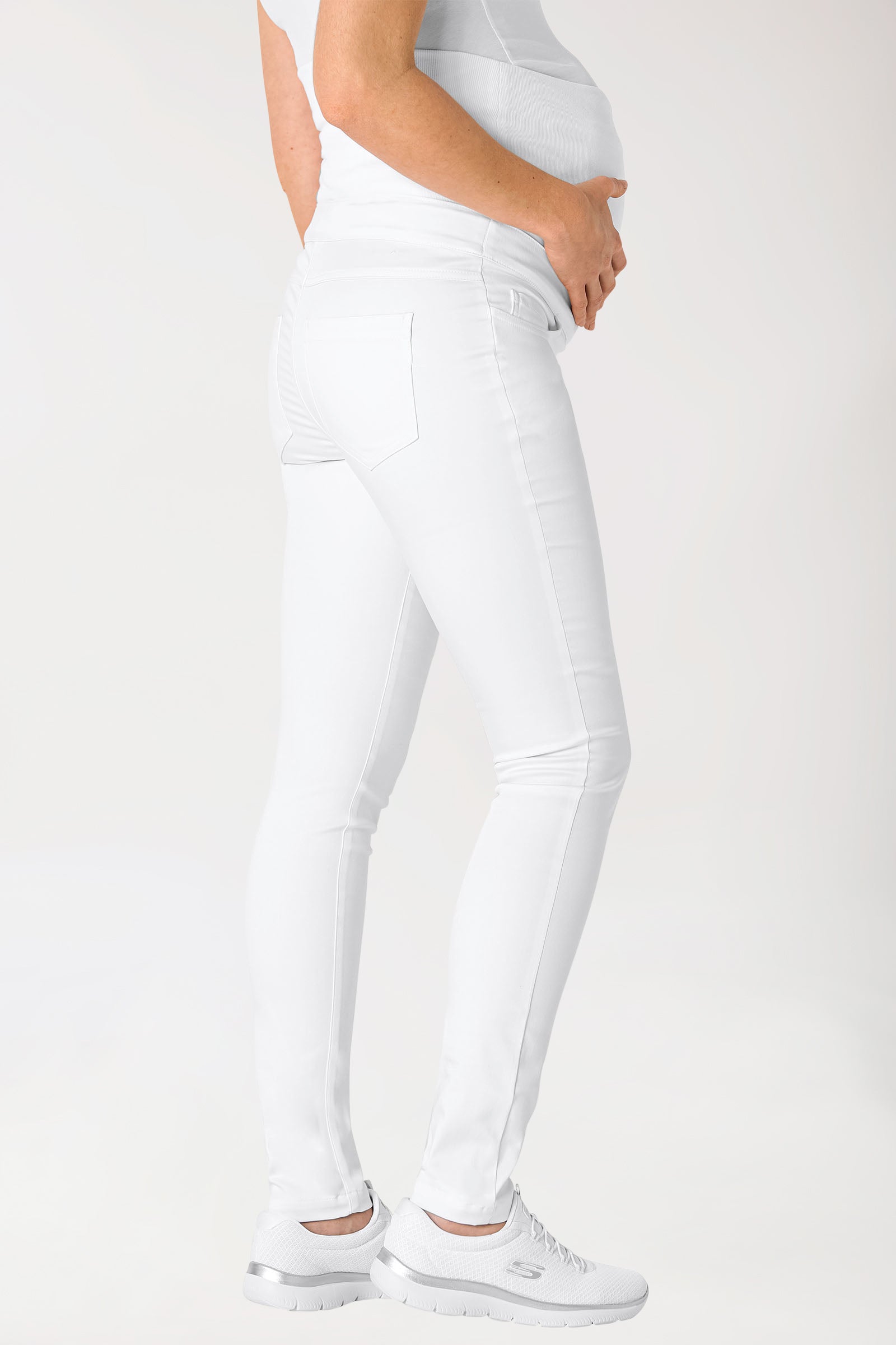 Comfort Stretch Pantalon de grossesse - Ceinture élastique en maille blanc, Vue de dos 