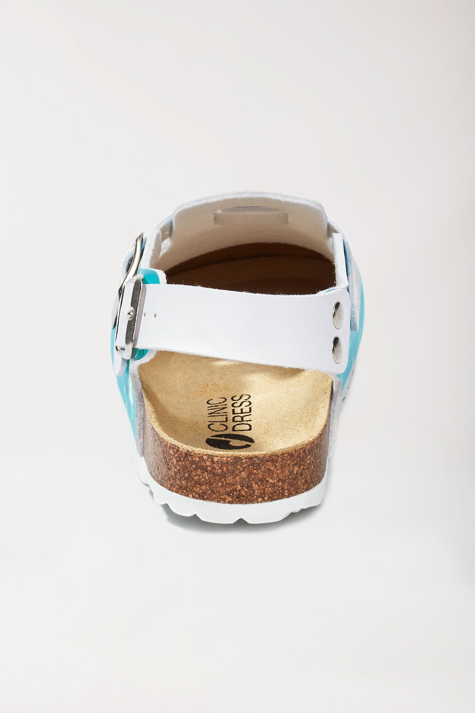 Sabots Femme turquoise/blanc, Vue de dos 