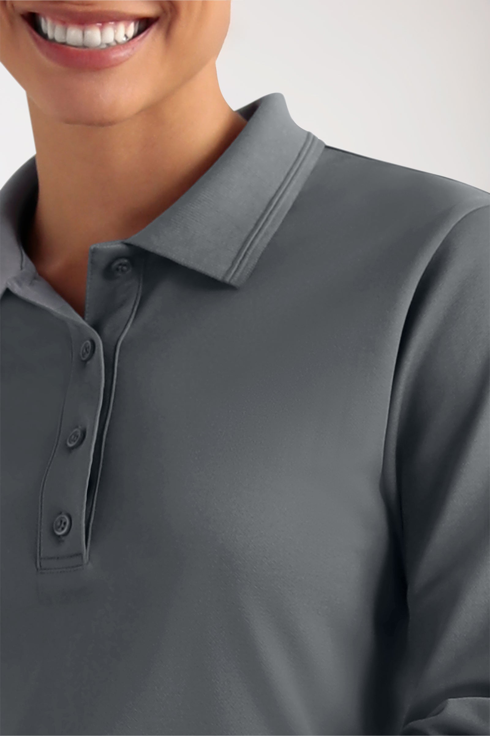 COMFY FLEX Femme, manche longue, maille piquée stretch – Col polo galet