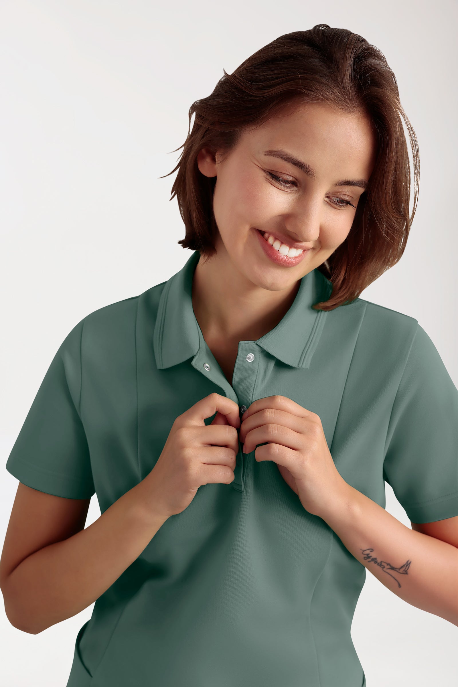 COMFY FLEX Tunique Stretch Femme - Col polo vert foncé