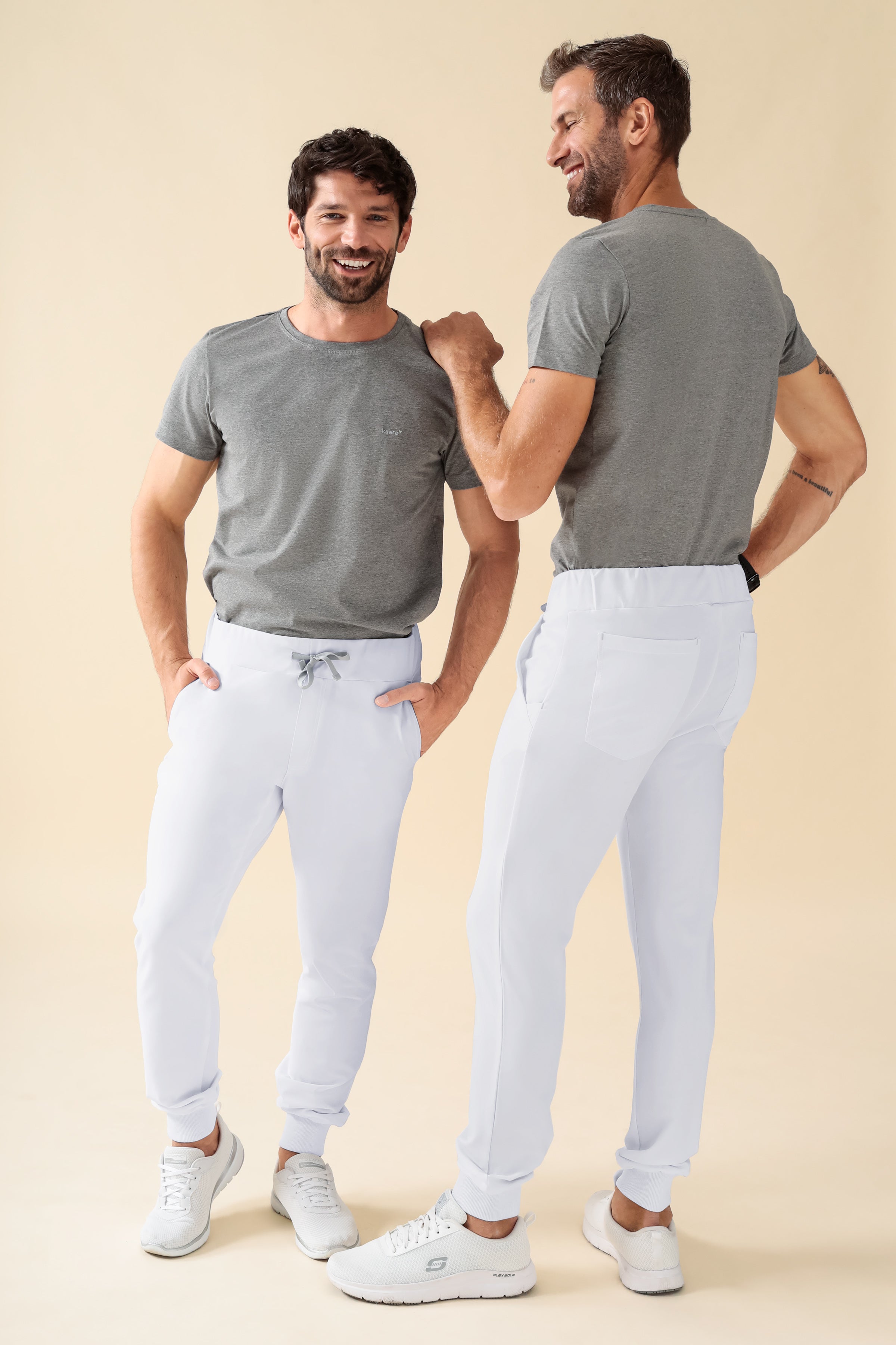KAERE Pantalon Homme - ourlets côtelés et sans poches cargo blanc